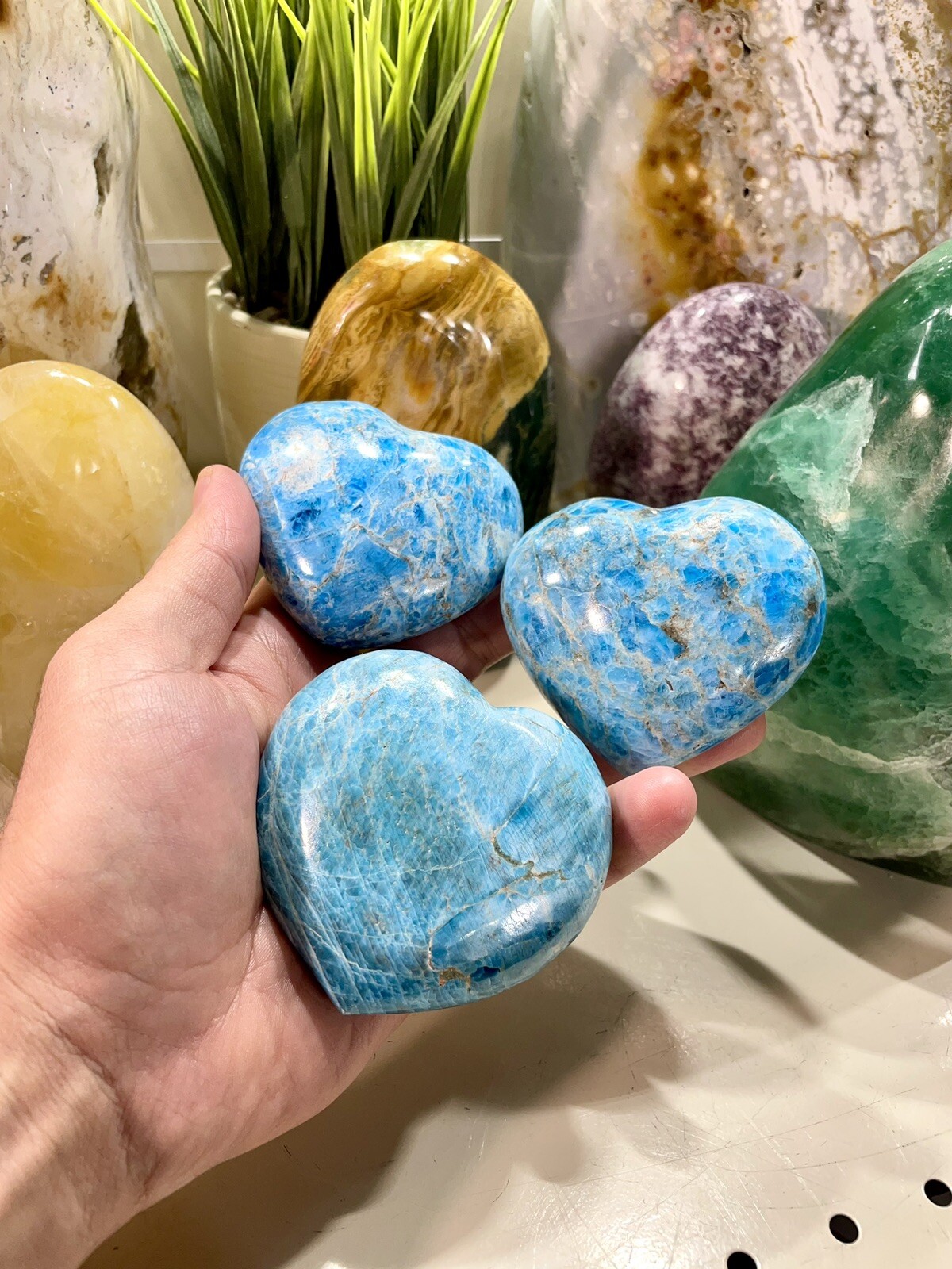 Blue Apatite Turquoise Rock Heart Shape Healing Crystals 3.5\