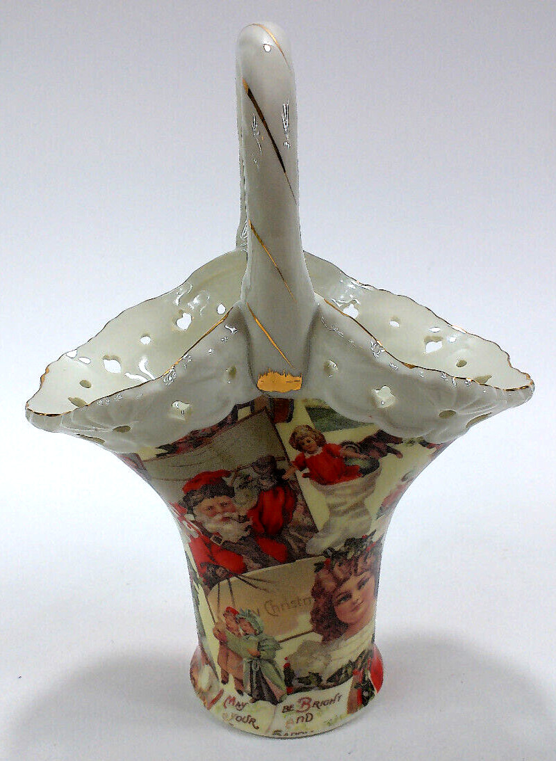 Vtg Baum Bros Formalities Christmas Holiday Vase w Handle Granny Core MCM Kitsch