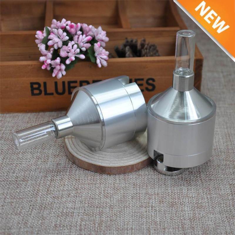 Portable Metal Funnel Grinder Spice Mill Manual Coarse to Fine w/ Threaded Vial