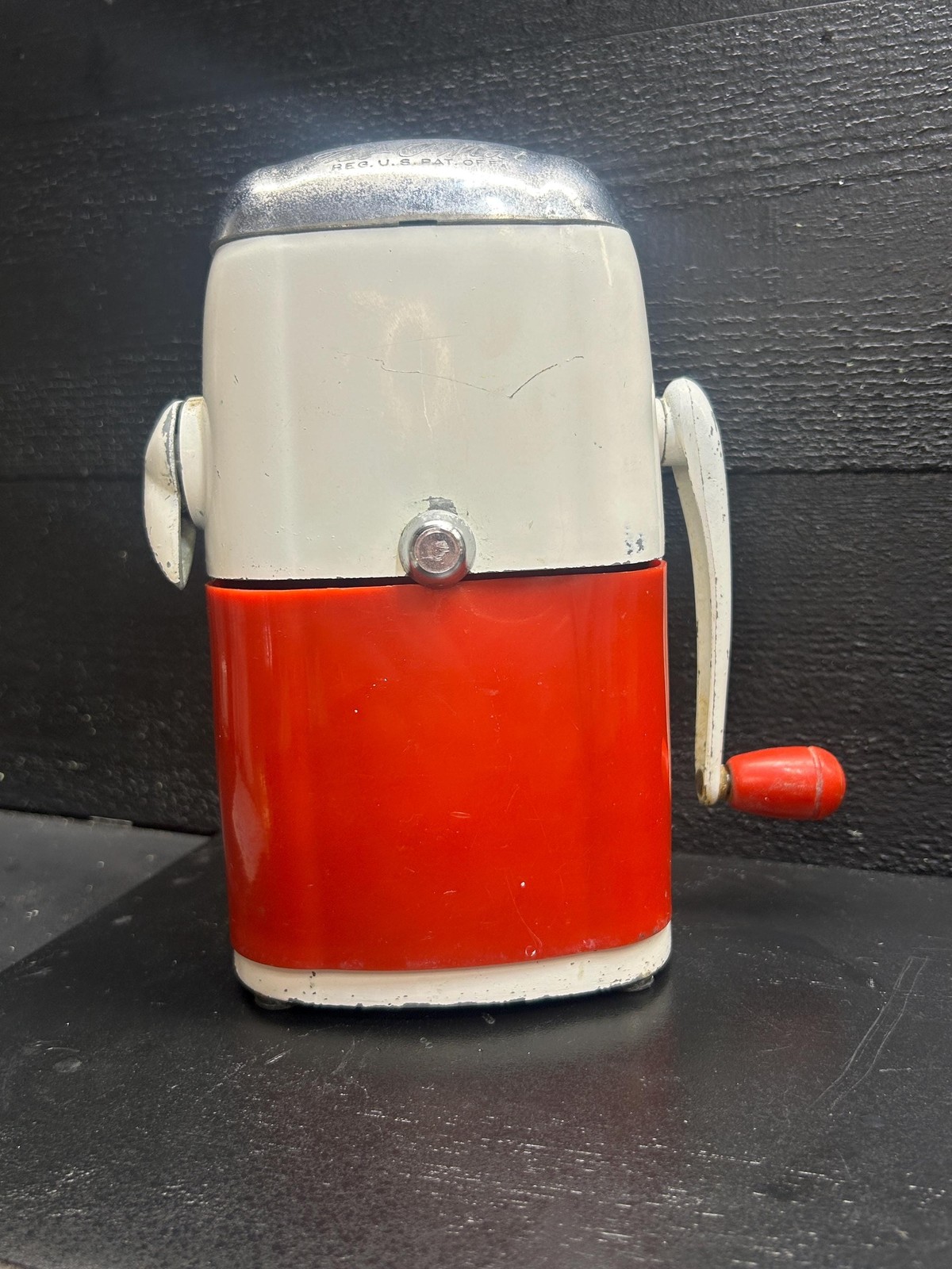 Vintage Rival Ice-O-Mat Ice Crusher Vogue Red White Working Mid Century Barware
