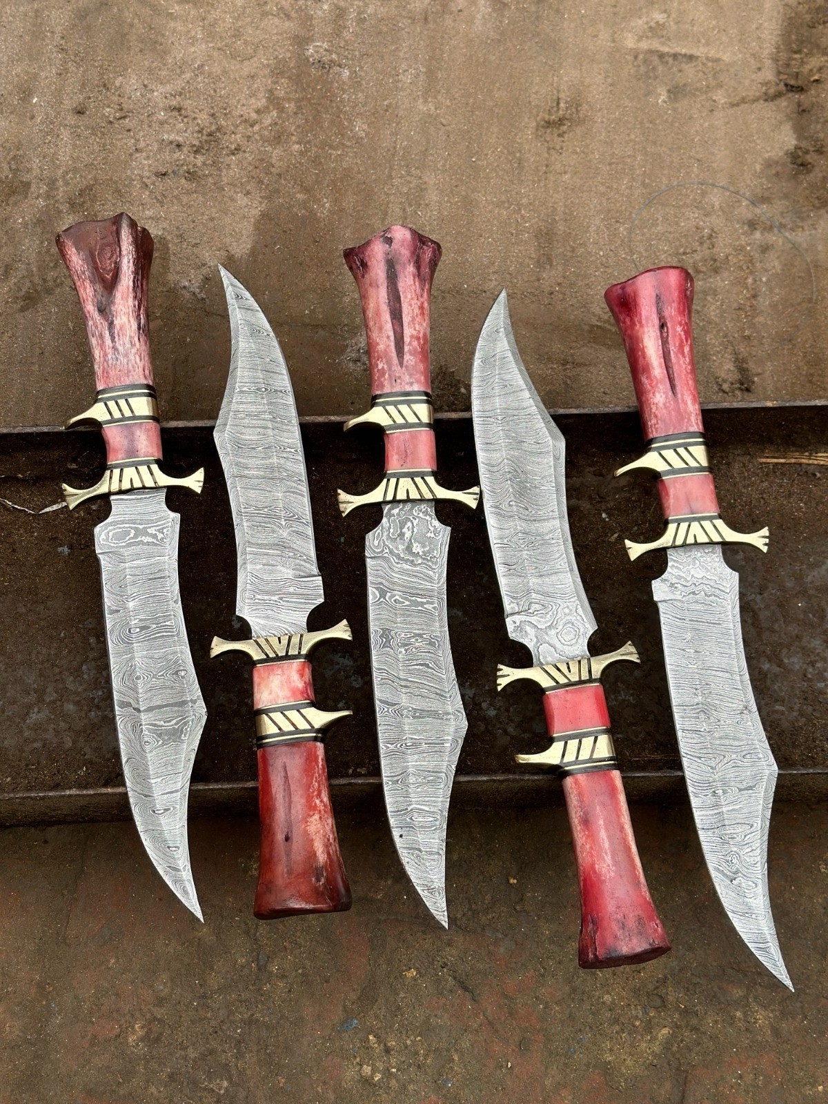 5 BEAUTIFUL CUSTOM HAND MADE DAMASCUS STEEL HUNTING BOWIE KNIVES CAMEL BONE 5 BEAUTIFUL CUSTOM HAND MADE DAMASCUS STEEL HUNTING BOWIE KNIVES CAMEL BONE