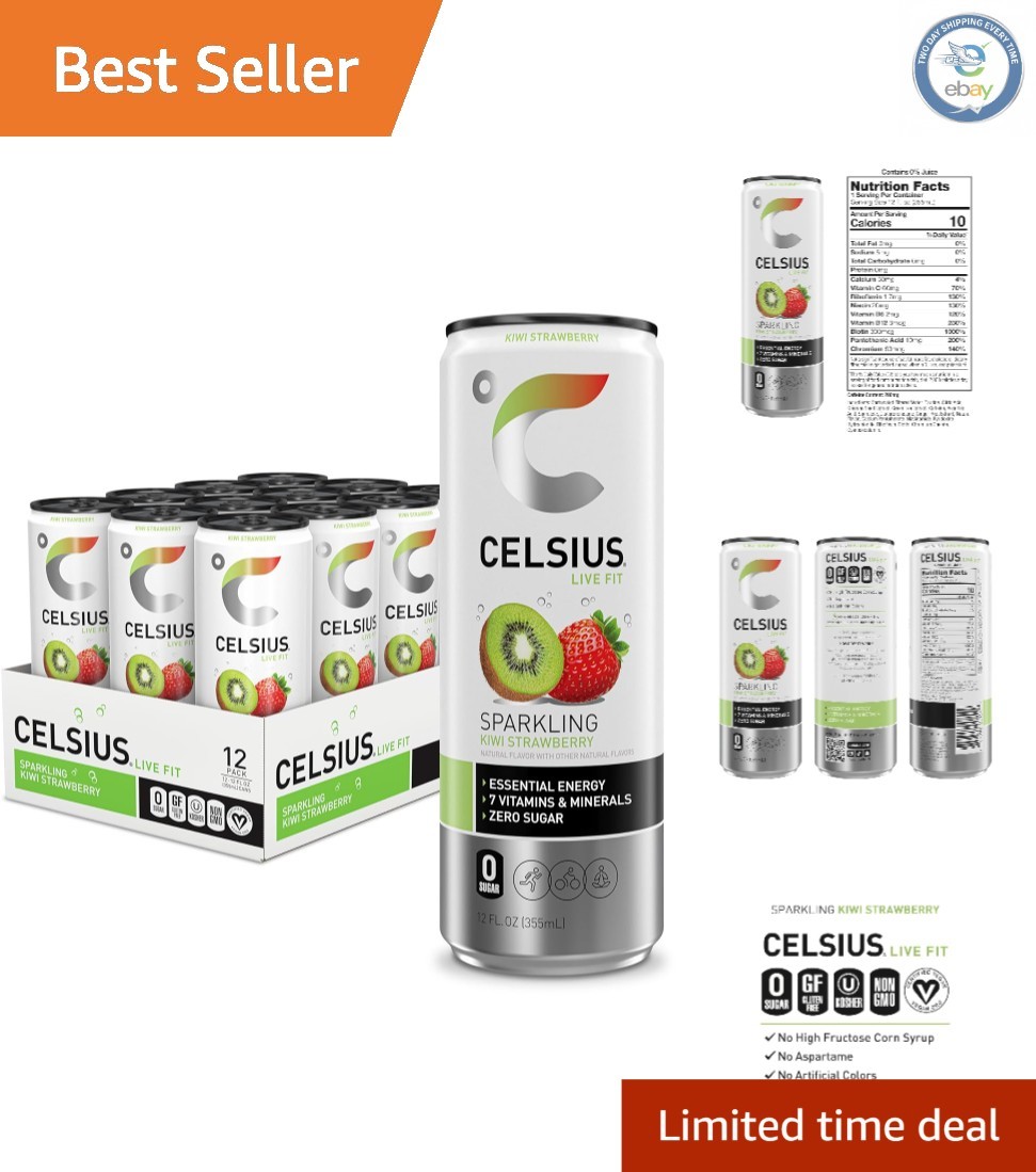 Refreshing Kiwi Strawberry Energy Drink - Sugar Free, 200mg Caffeine Pack of 12 Refreshing Kiwi Strawberry Energy Drink - Sugar Free, 200mg Caffeine Pack of 12
