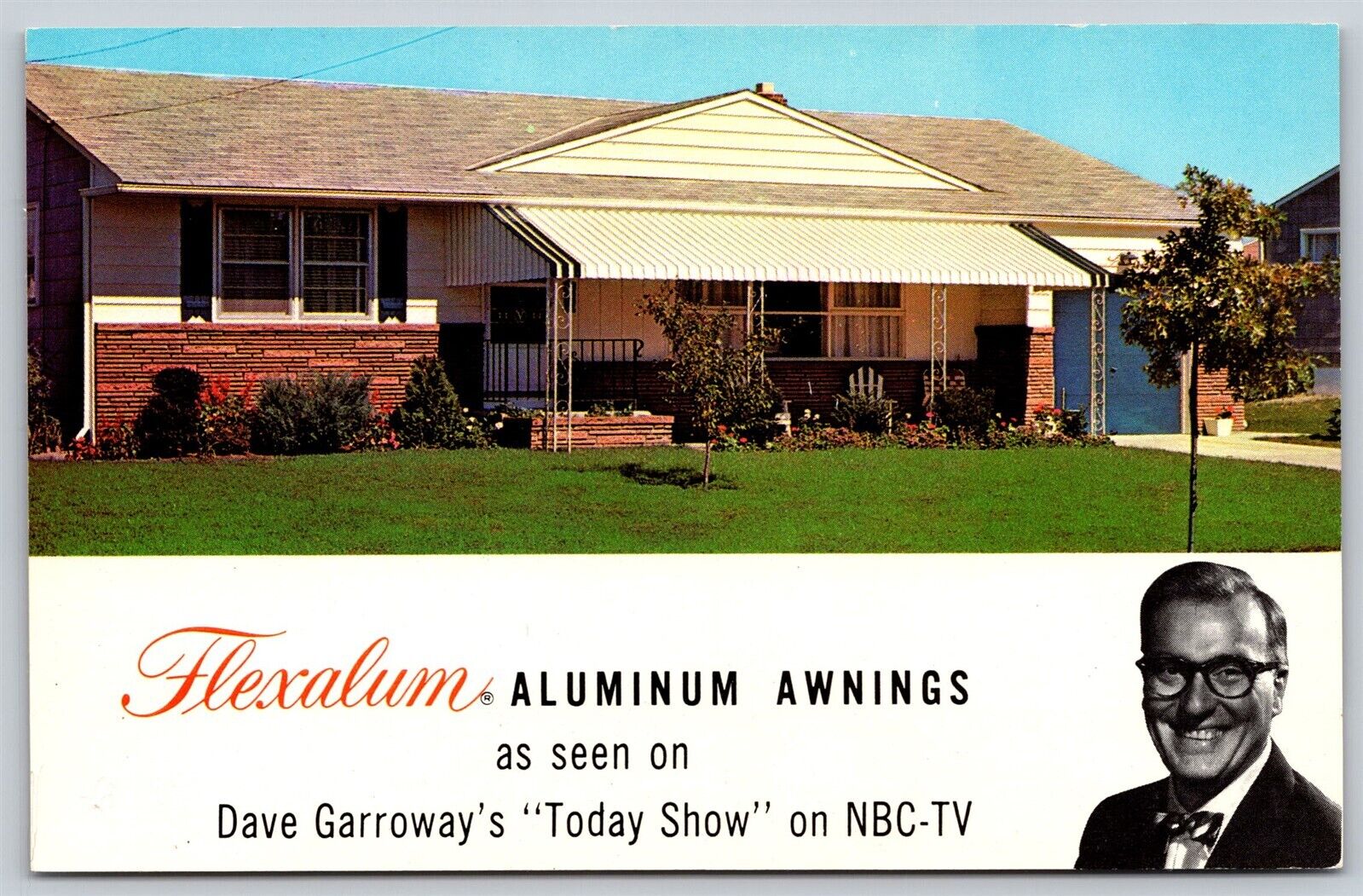 Postcard Flexalum Aluminum Awnings seen on Dave Garroway\'s Today Show NBC-TV B56