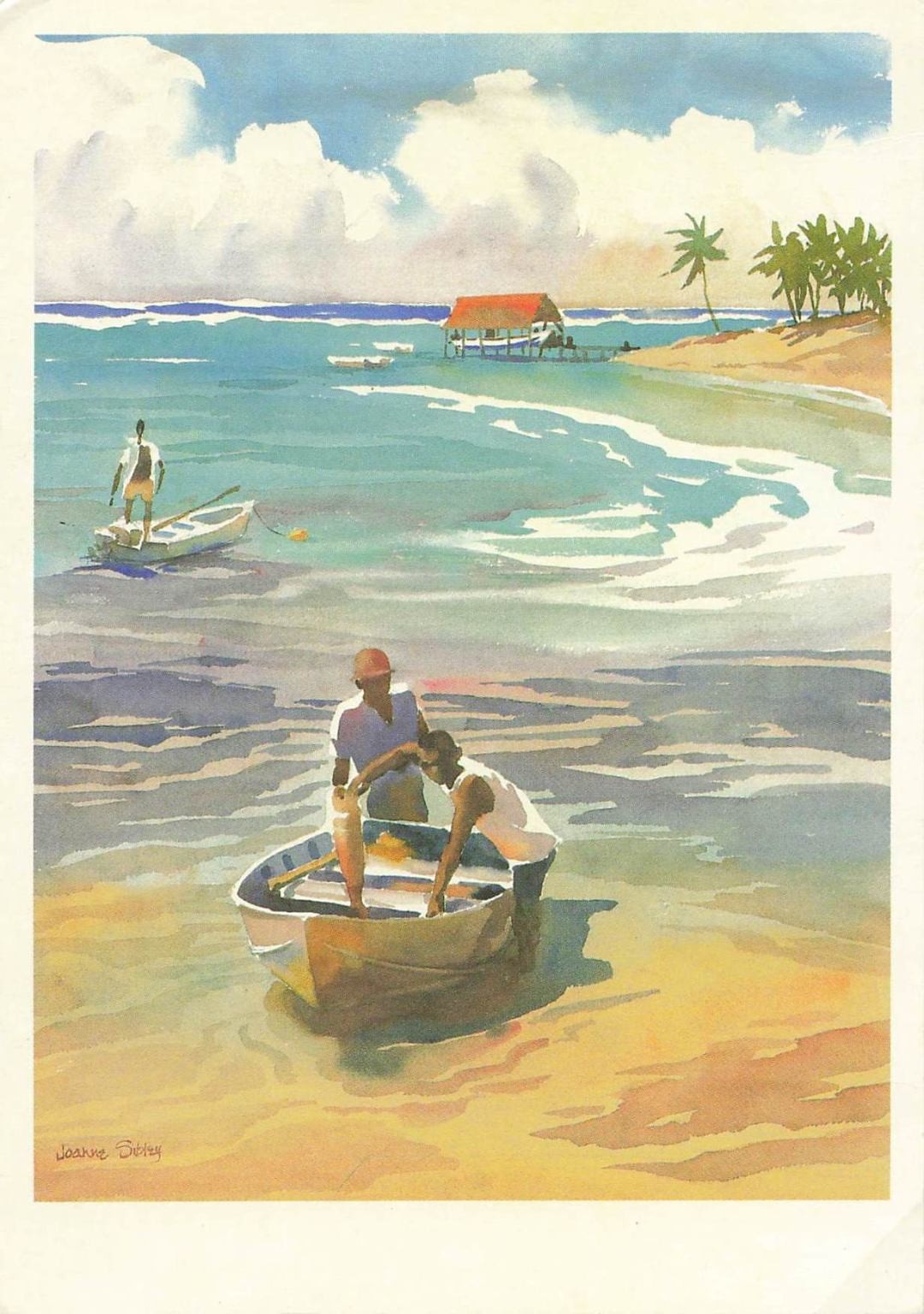 Joanne Sibley Montego Bay Jamaica Fishermen Watercolor Art Postcard S/36 Joanne Sibley Montego Bay Jamaica Fishermen Watercolor Art Postcard S/36