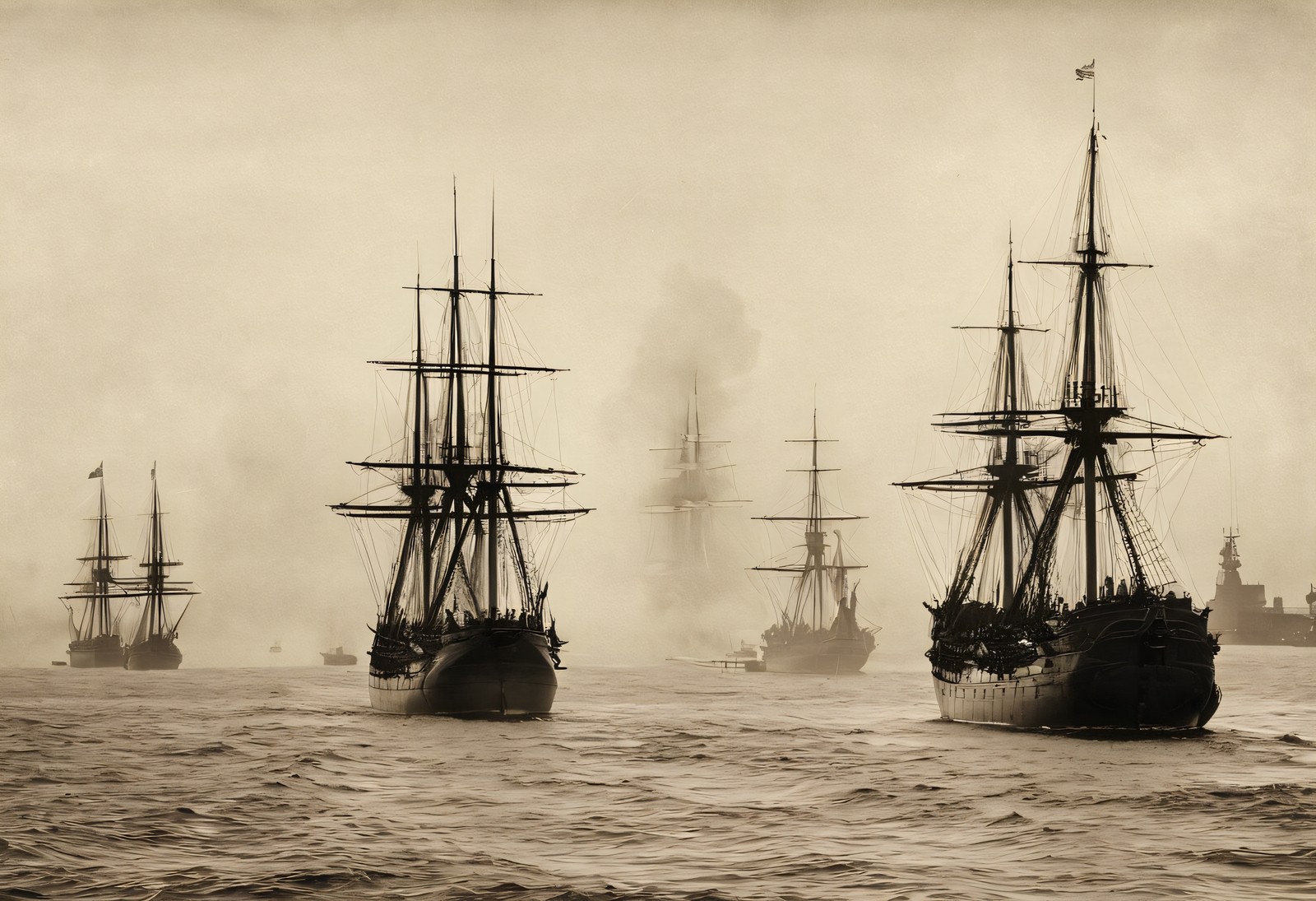 Siege of Boston Harbor - 1776 Fog Engraving Wall Art Print