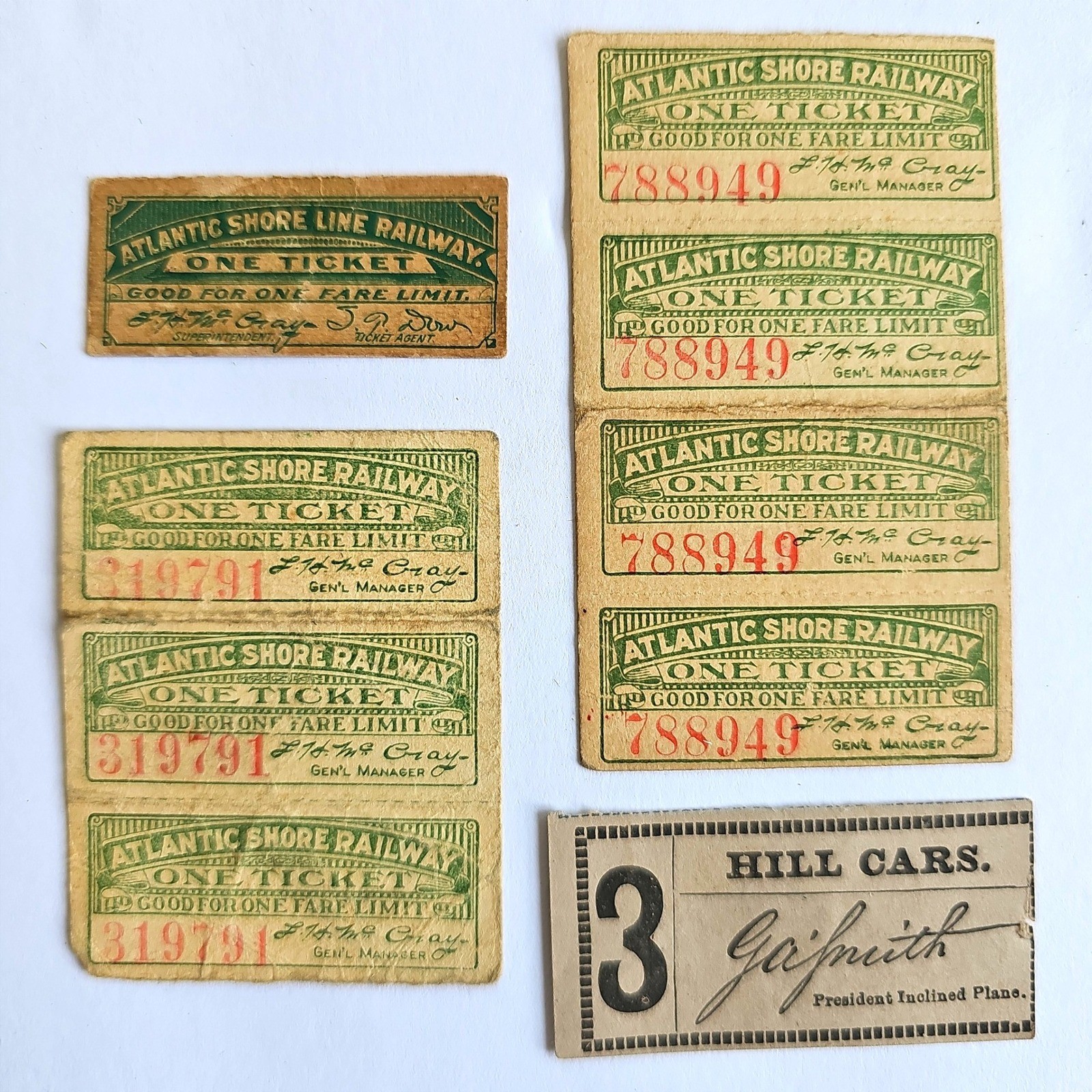 Antique Atlantic Shore Line Railway Hill Cars Maine Transit Tickets Ephemera Lot