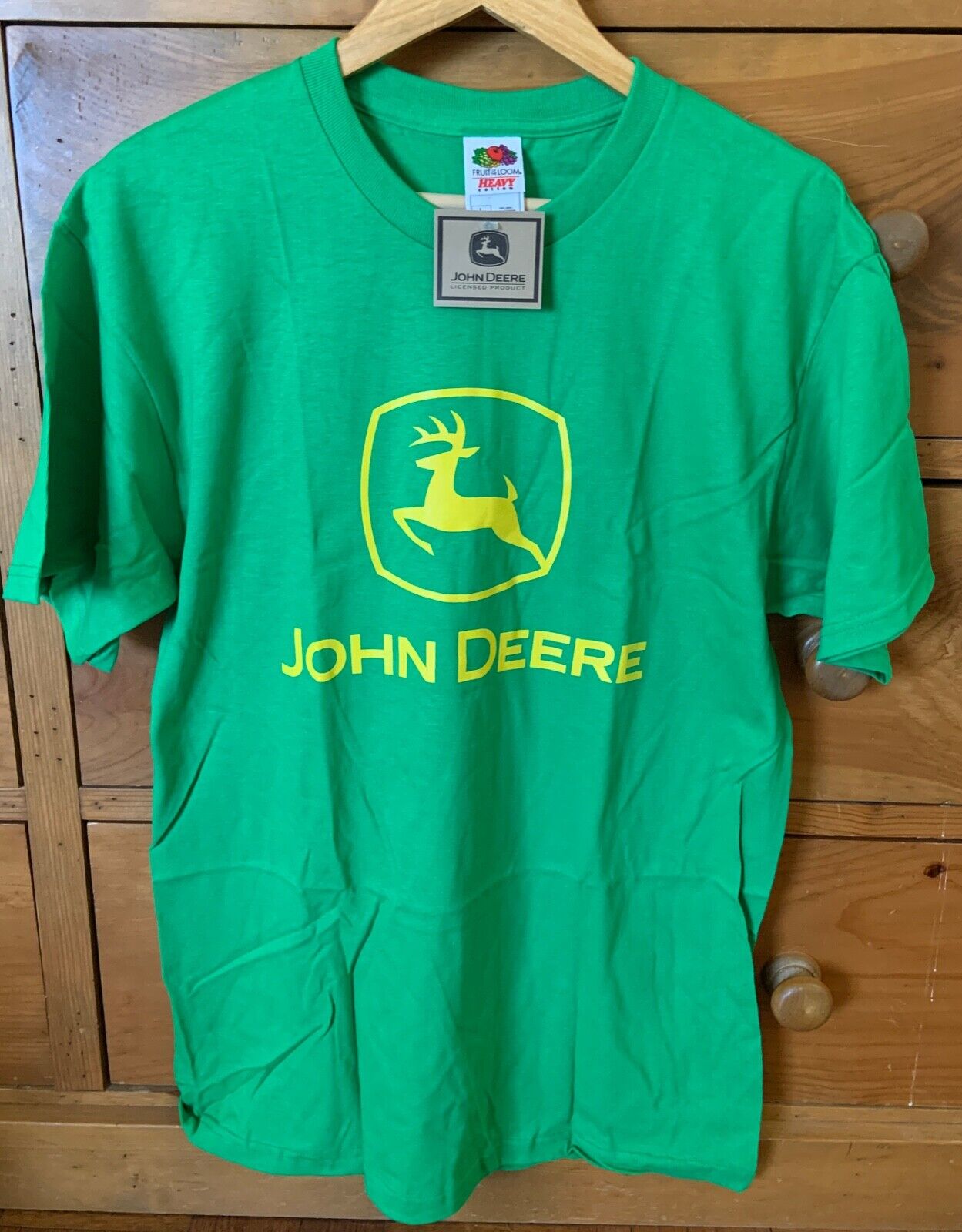 NOS JOHN DEERE 100% Cotton Logo T-SHIRT Tractor Farm Deer NWT GREEN ADULT LARGE