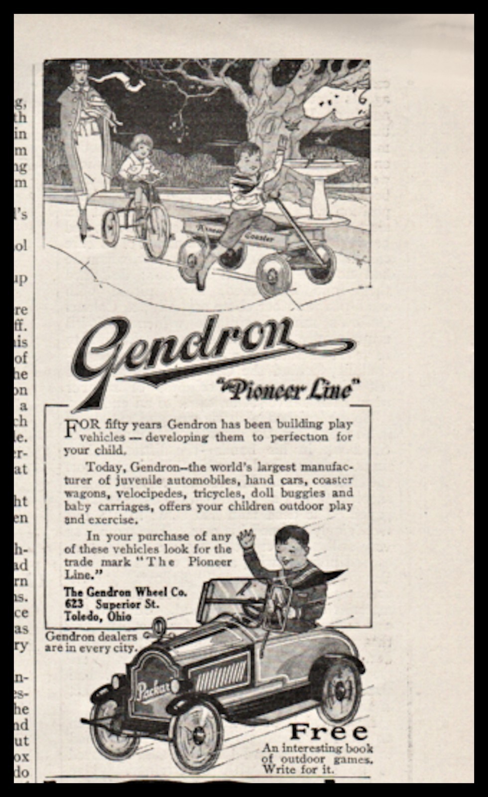 1922 Gendron PEDAL CAR Antique Vintage Magazine Small Partial-page PRINT AD