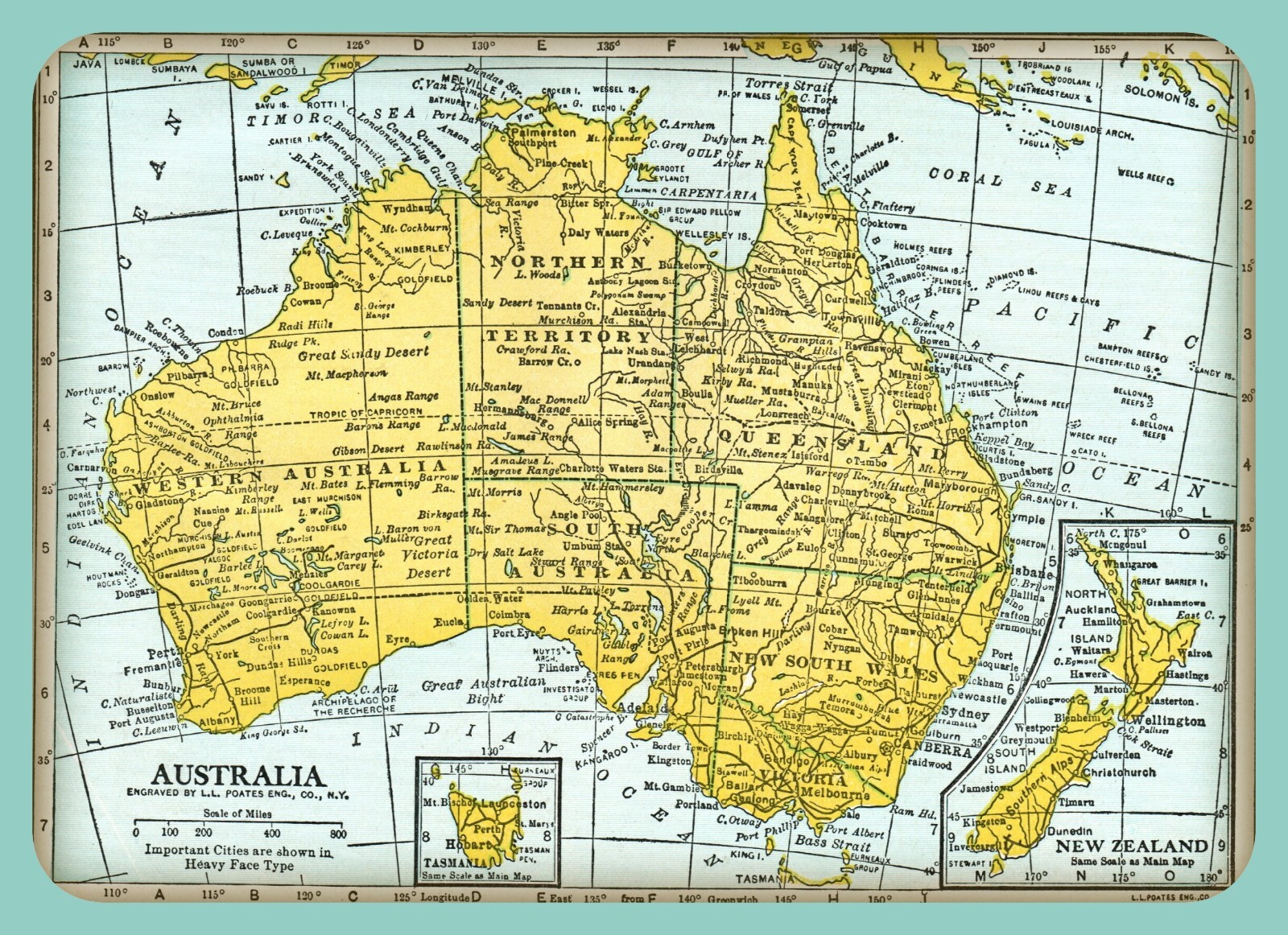 Vintage MAP of AUSTRALIA from 1938 - 5 x 7 inch Photo Print
