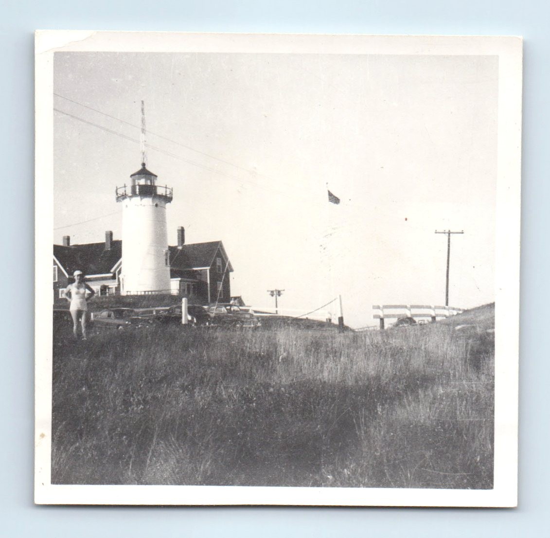 Old Vintage Square Photo NOBSKA LIGHT LIGHTHOUSE WOODS HOLE MASSACHUSETTS WOMAN