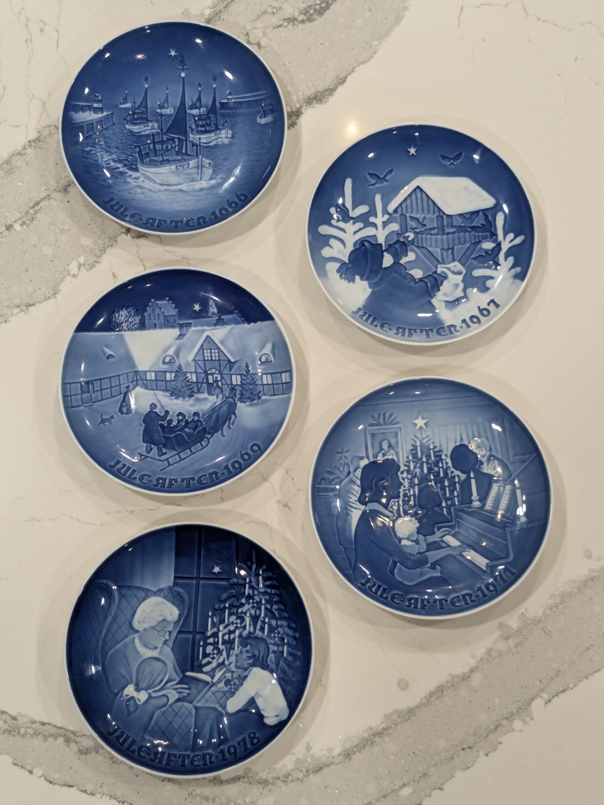 Vintage Bing & Grøndahl (B&G) Blue Cobalt Christmas Plates — Lot of 5