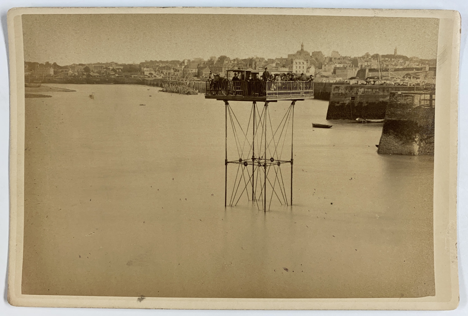 Oblin, France, Saint-Malo, Overhead Crane, Albumen Print, ca.1880 Vintage Album Oblin, France, Saint-Malo, Overhead Crane, Albumen Print, ca.1880 Vintage Album