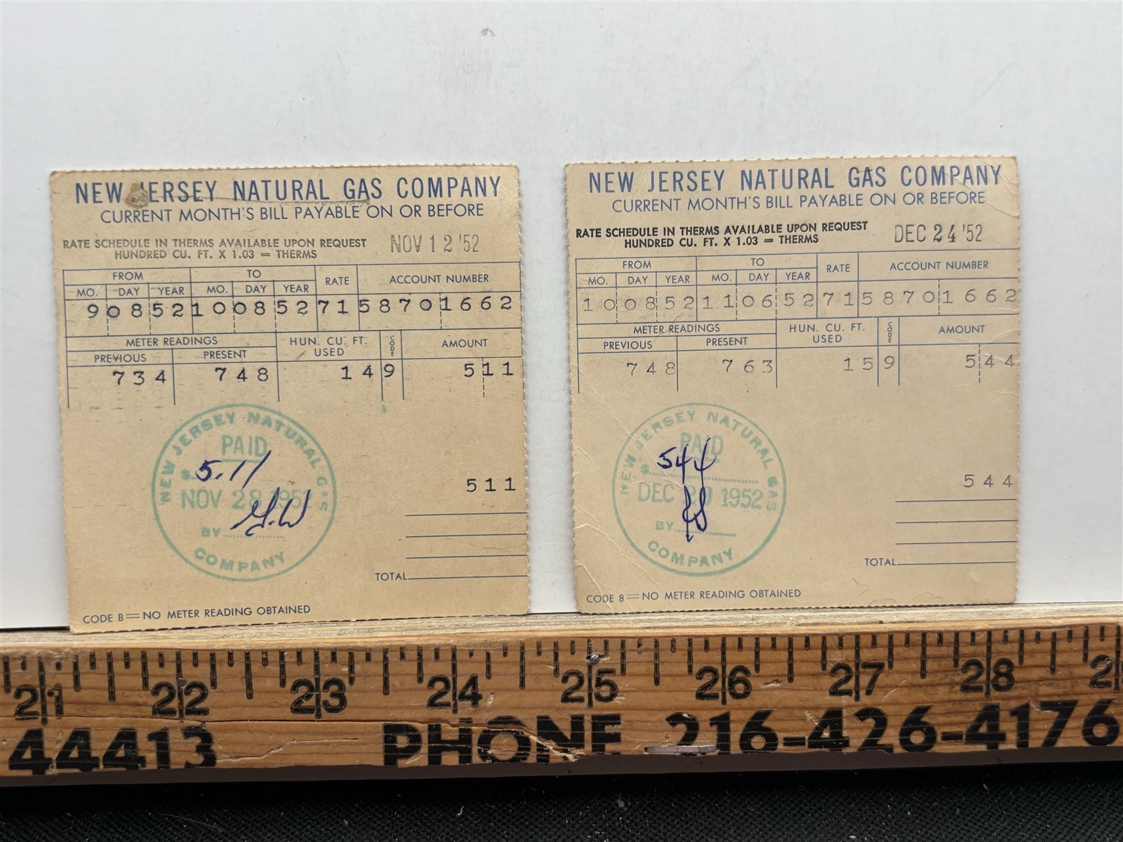 1952 New Jersey Natural Gas Company Billhead Bill Receipt Vintage 1952 New Jersey Natural Gas Company Billhead Bill Receipt Vintage
