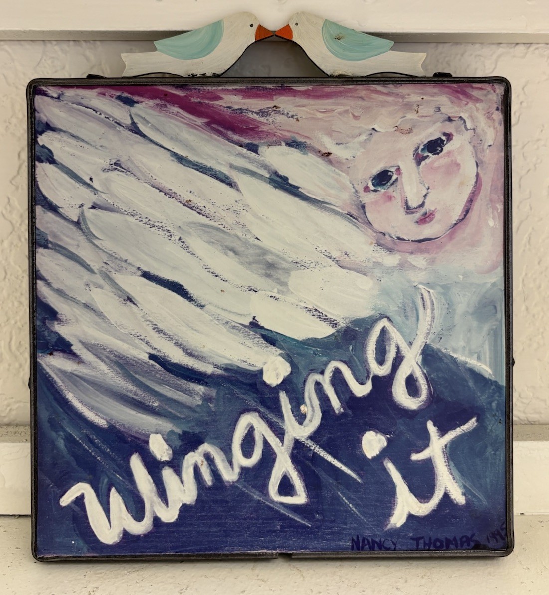 NANCY THOMAS Folk Art 1995 “Just Winging It” with Bird Top Rare NANCY THOMAS Folk Art 1995 “Just Winging It” with Bird Top Rare