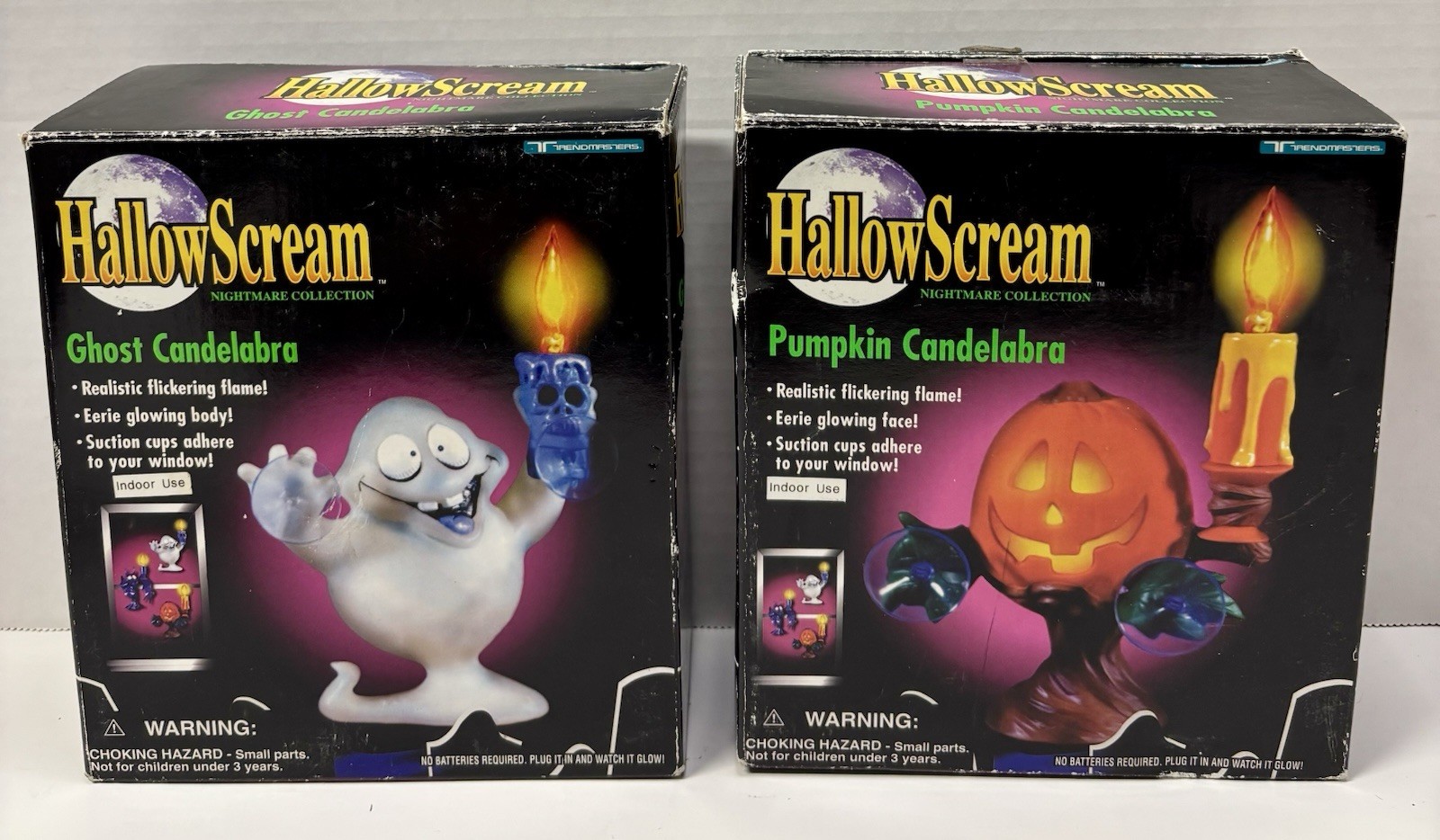 Vintage 1997 Trendmasters Hallow Scream Halloween Ghost & Pumpkin Candelabra x2