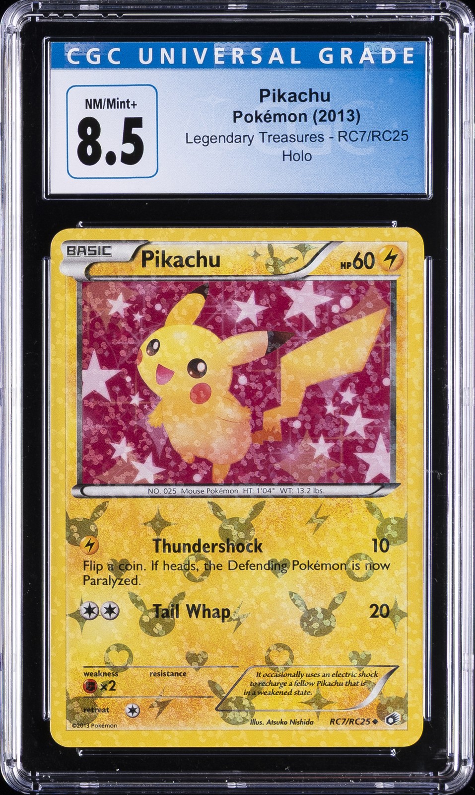 2013 POKEMON - LEGENDARY TREASURES HOLO #RC7/RC25 PIKACHU CGC 8.5