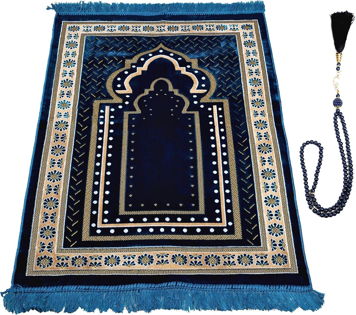 Muslim Prayer Mat Rug with Tasbih | Portable Turkish Islamic Prayer Rug Blue Muslim Prayer Mat Rug with Tasbih | Portable Turkish Islamic Prayer Rug Blue