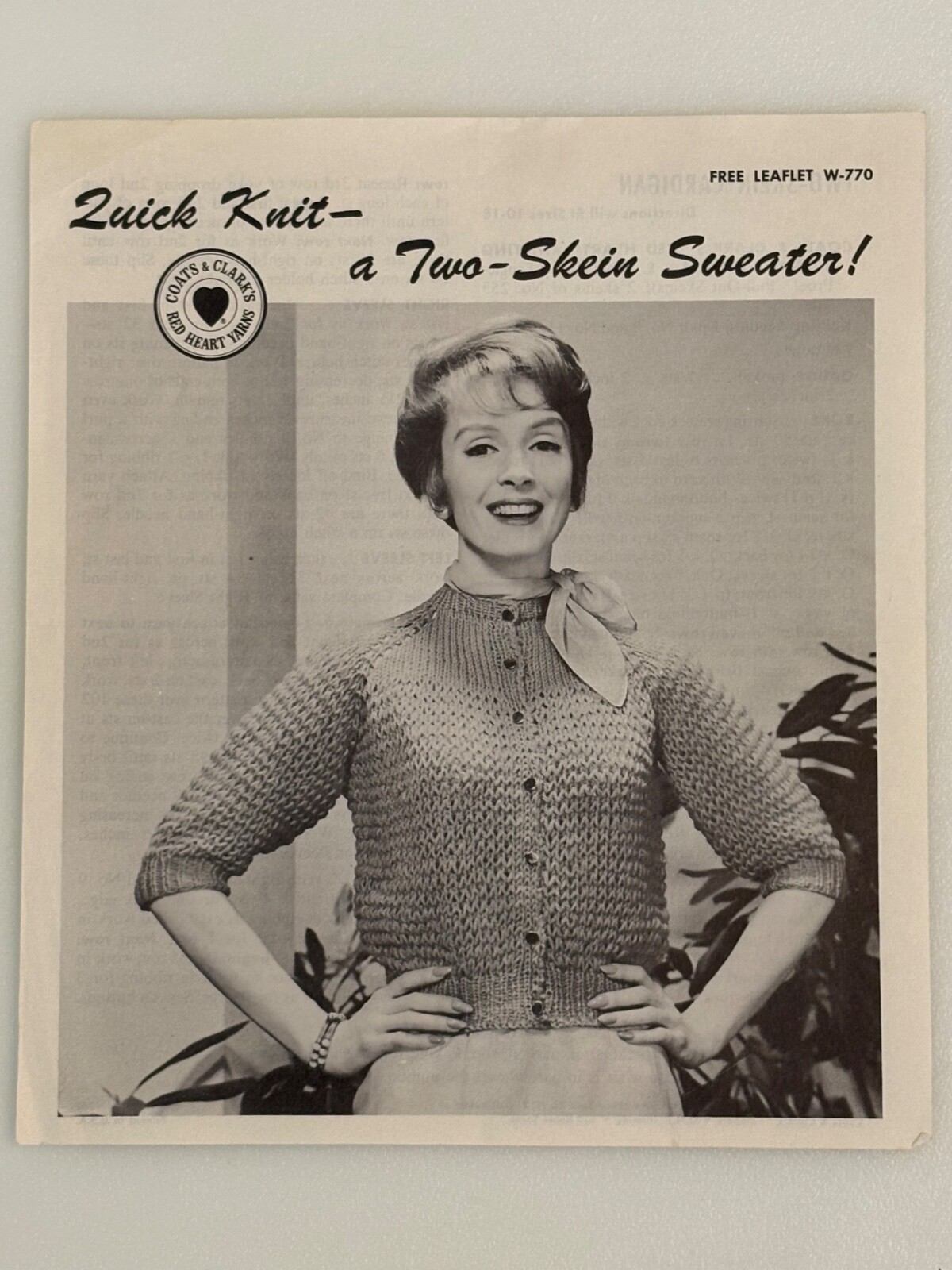 Vintage Quick Knit Knitting Pattern for Women Two-Skein Sweater Coats & Clark’s
