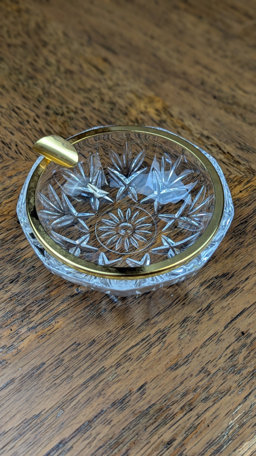 Vintage Italian RCR Royal Crystal Rock Ashtray with Gold Metal Rim