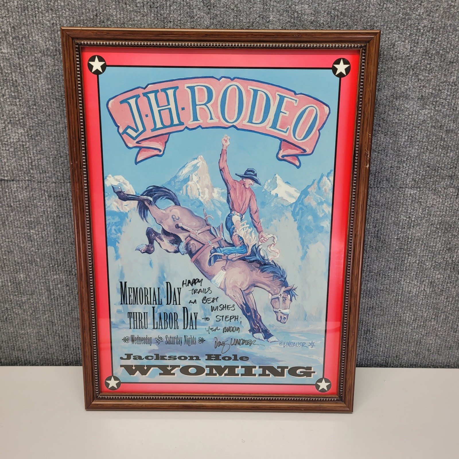 Vintage Doug Lindauer Signed Jackson Hole Rodeo Framed Poster Print Wyoming Art Vintage Doug Lindauer Signed Jackson Hole Rodeo Framed Poster Print Wyoming Art