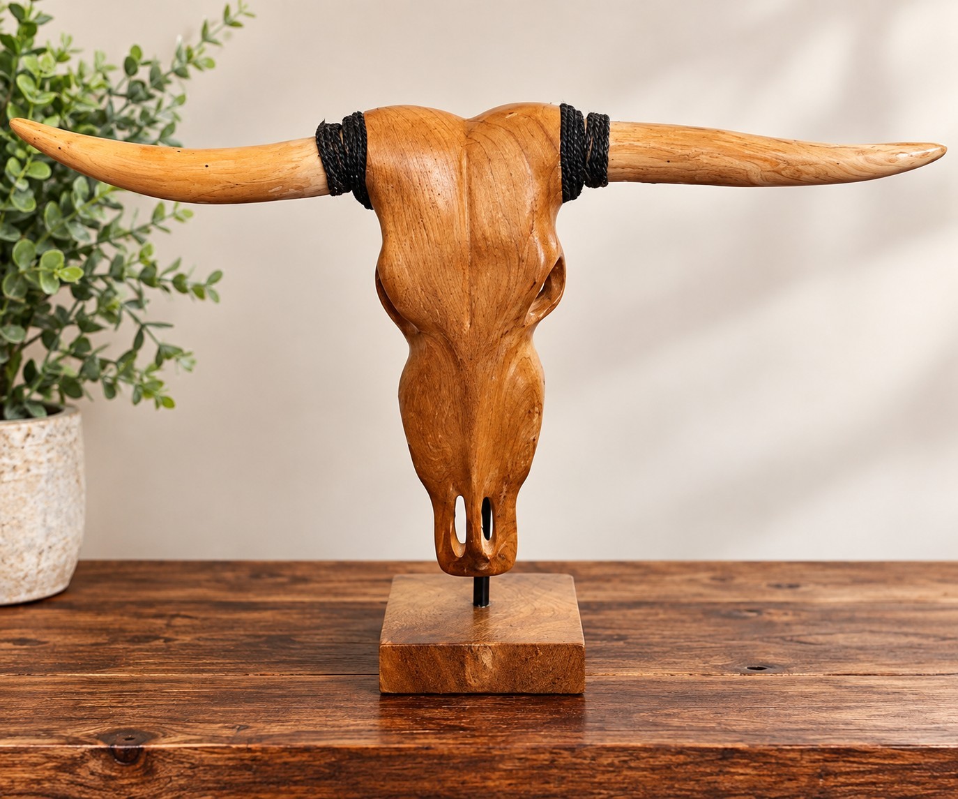 Large Carved Wood Longhorn Bull Skull Sculpture 36\ Large Carved Wood Longhorn Bull Skull Sculpture 36\