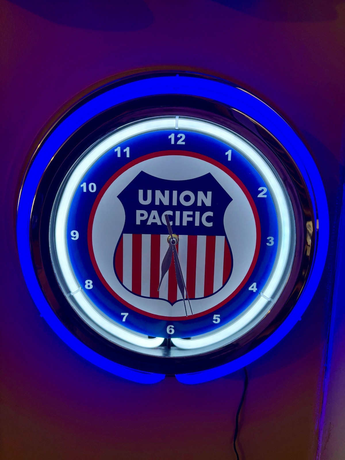 Union Pacific Railway Railroad Train Station Neon Style LED Clock Sign Union Pacific Railway Railroad Train Station Neon Style LED Clock Sign