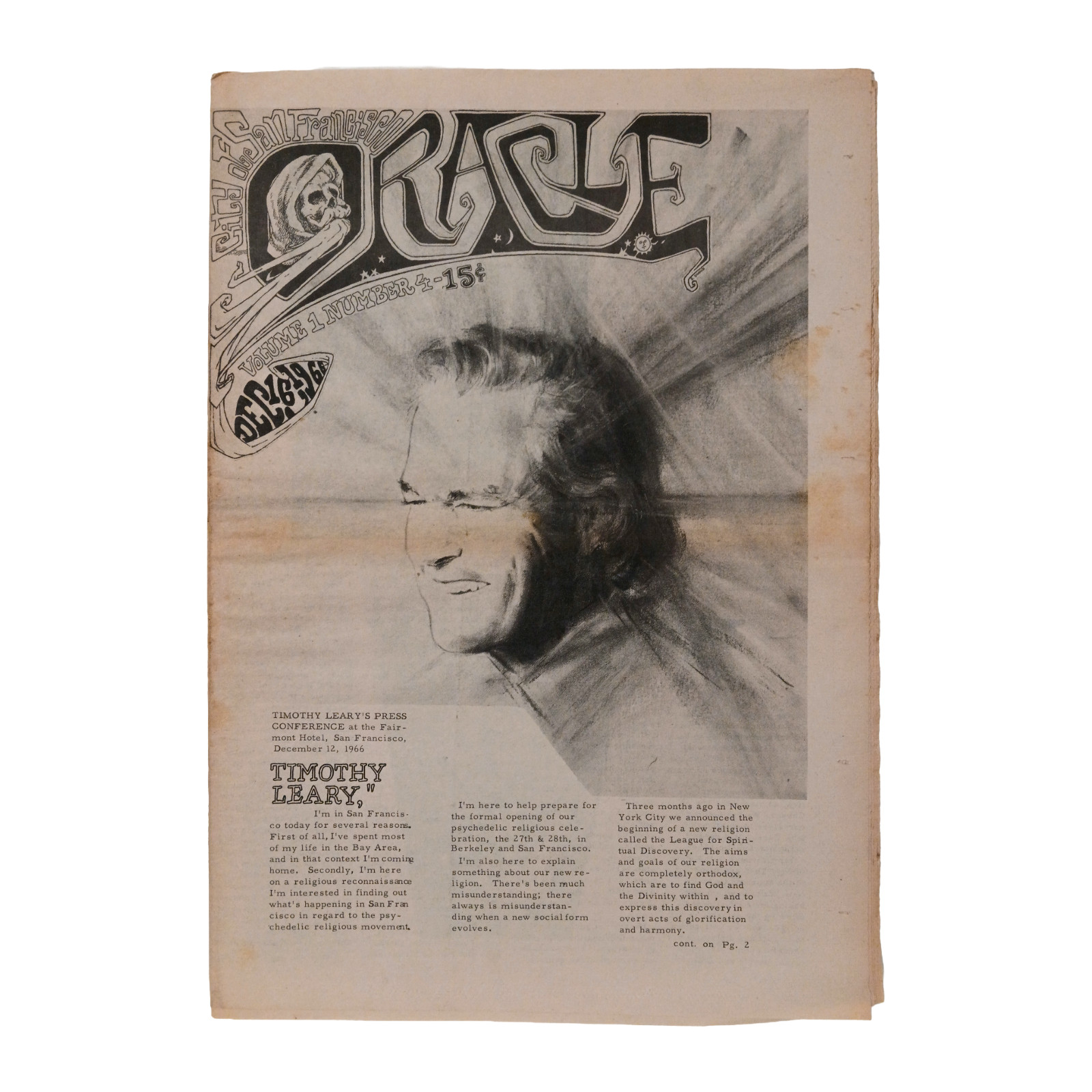 San Francisco Oracle Newspaper Dec 16 1966 Vol 1 No 4 Timothy Leary Fillmore Vtg