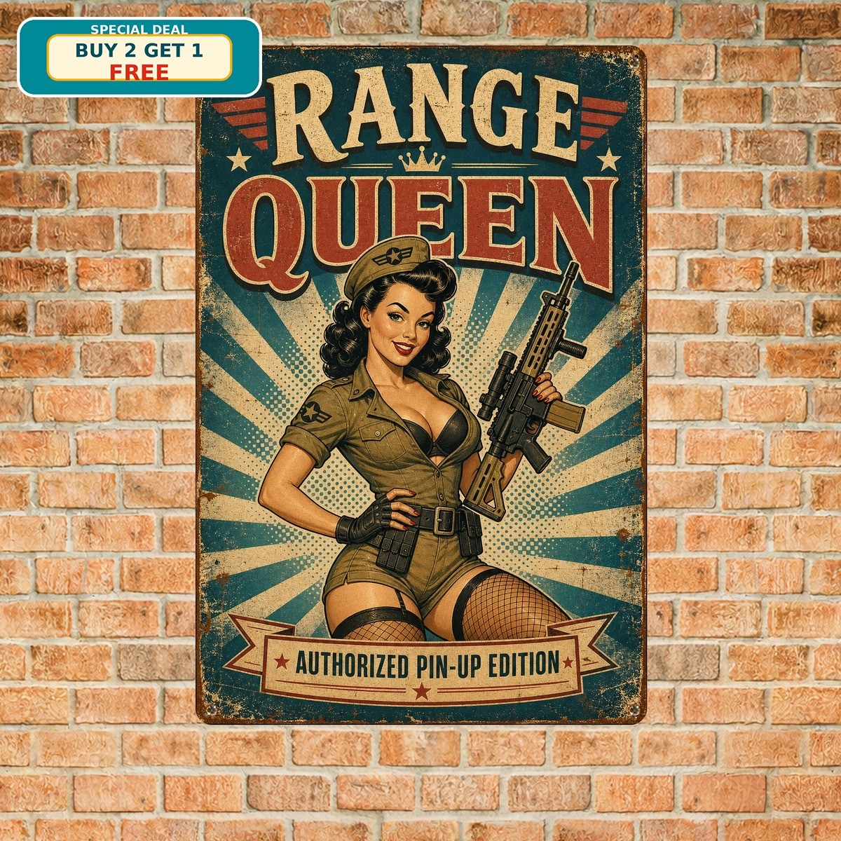 Sexy Military Girl Funny Metal Sign Retro Pinup Army Garage Wall Decor