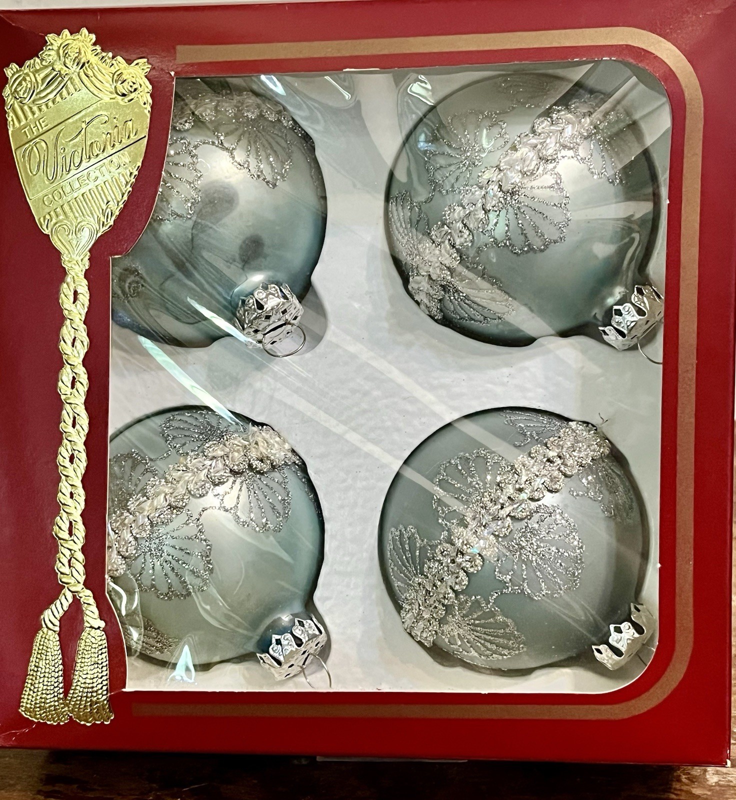 The Victoria Collection Silver Glitter Pale Blue Christmas Ornaments Pk Of 4 The Victoria Collection Silver Glitter Pale Blue Christmas Ornaments Pk Of 4