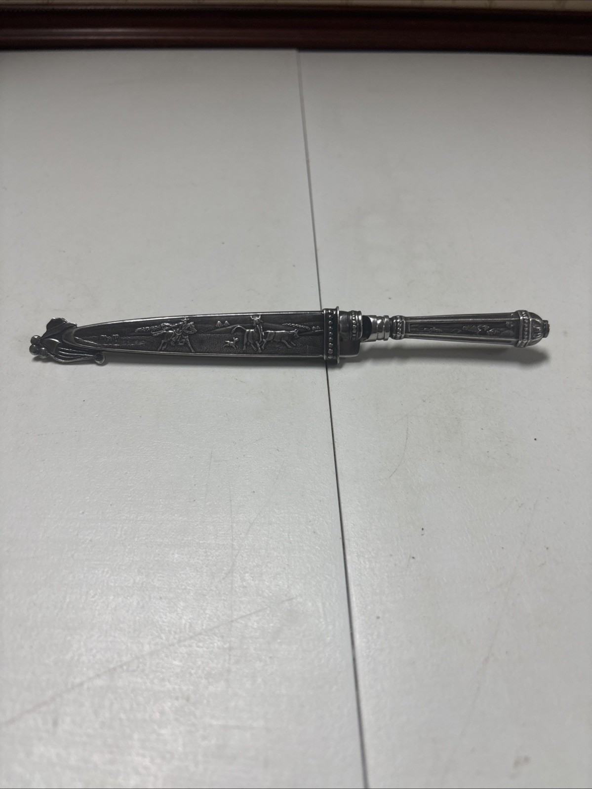 Vintage Elmo Inox Silver  Cowboy Gaucho Knife /w Silver Sheath