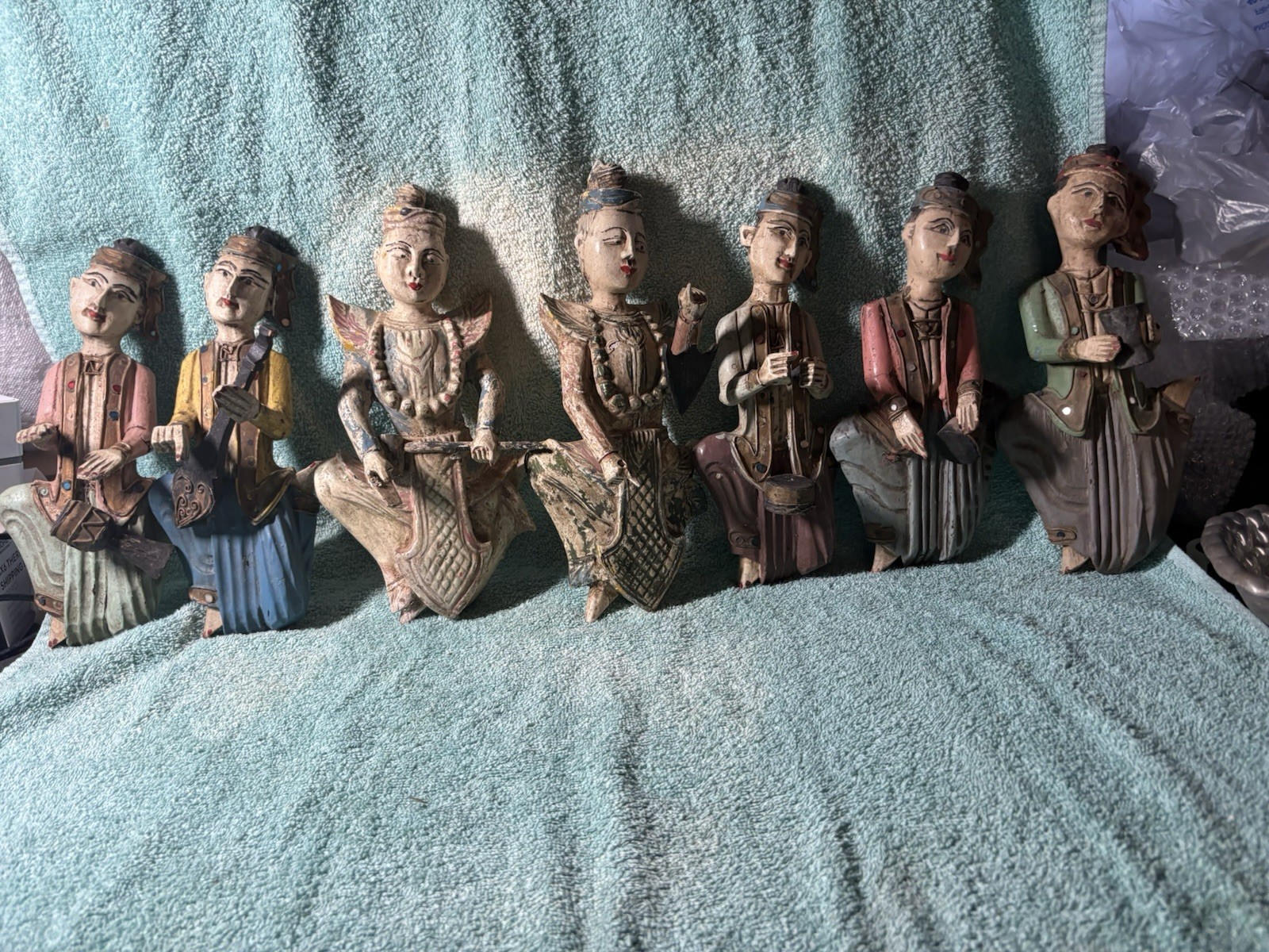 Vintage Teak Or Similar Hardwood Thai Celestial Dancer/ Court Musician, 7 10-11”