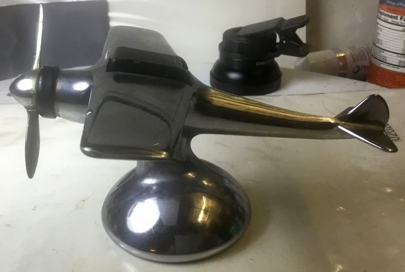 1940\'s HAMILTON AIRPLANE TABLE LIGHTER CHROME Art Deco  Airflame 6 x 4 x 3\