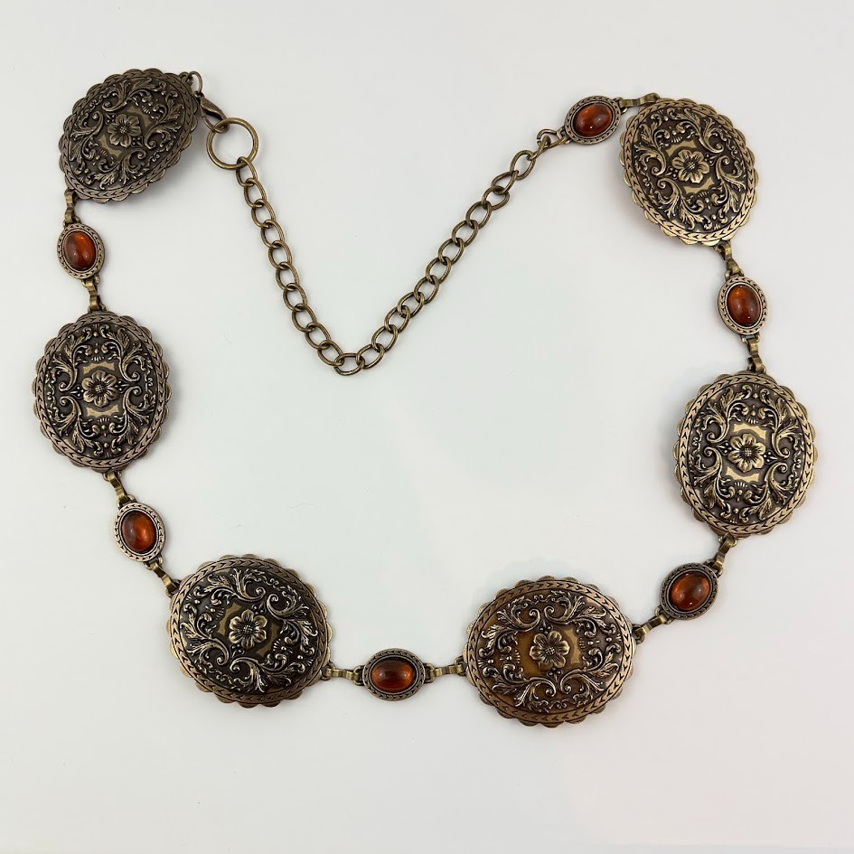Vtg Concho Belt Western Statement Medallion Chain Y2K Heavy Solid Brass Tone 40\