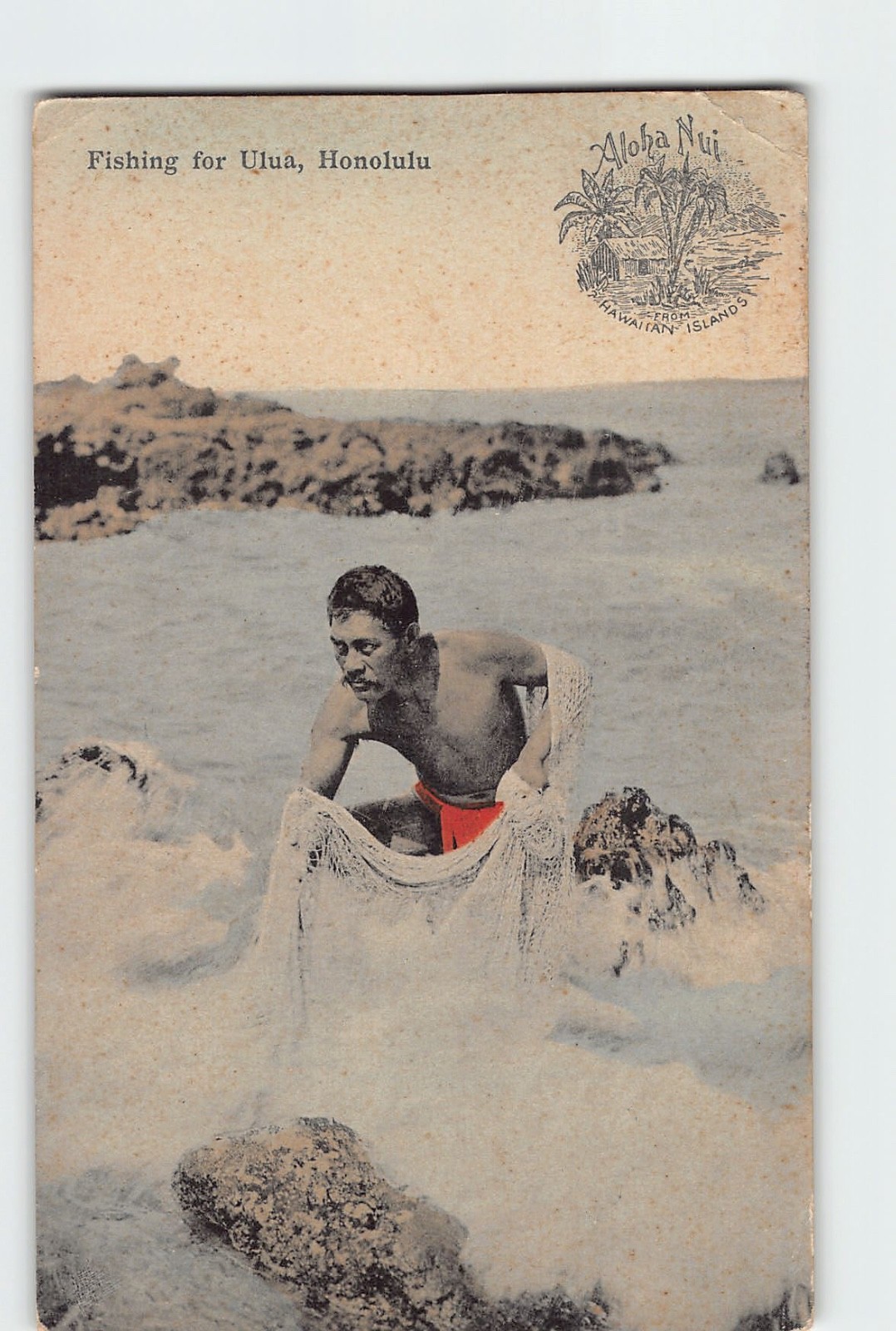 1908 Hawaiian Net Fisherman~Aloha Nui UDB~Hawaii SouthSea Curio #90 Postcard -H7
