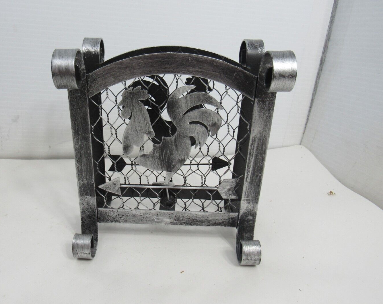 Rooster Chicken Metal  Napkin Holder Country Kitchen Farmhouse Gray Black Color