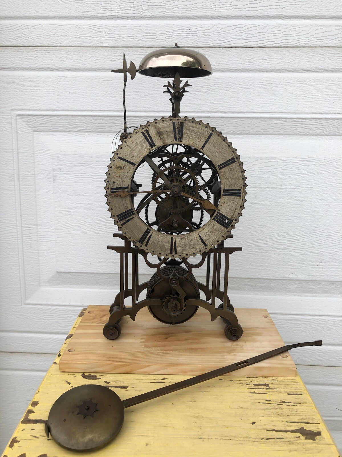 Antique 1840s Victorian Fusee Skeleton Clock/Key