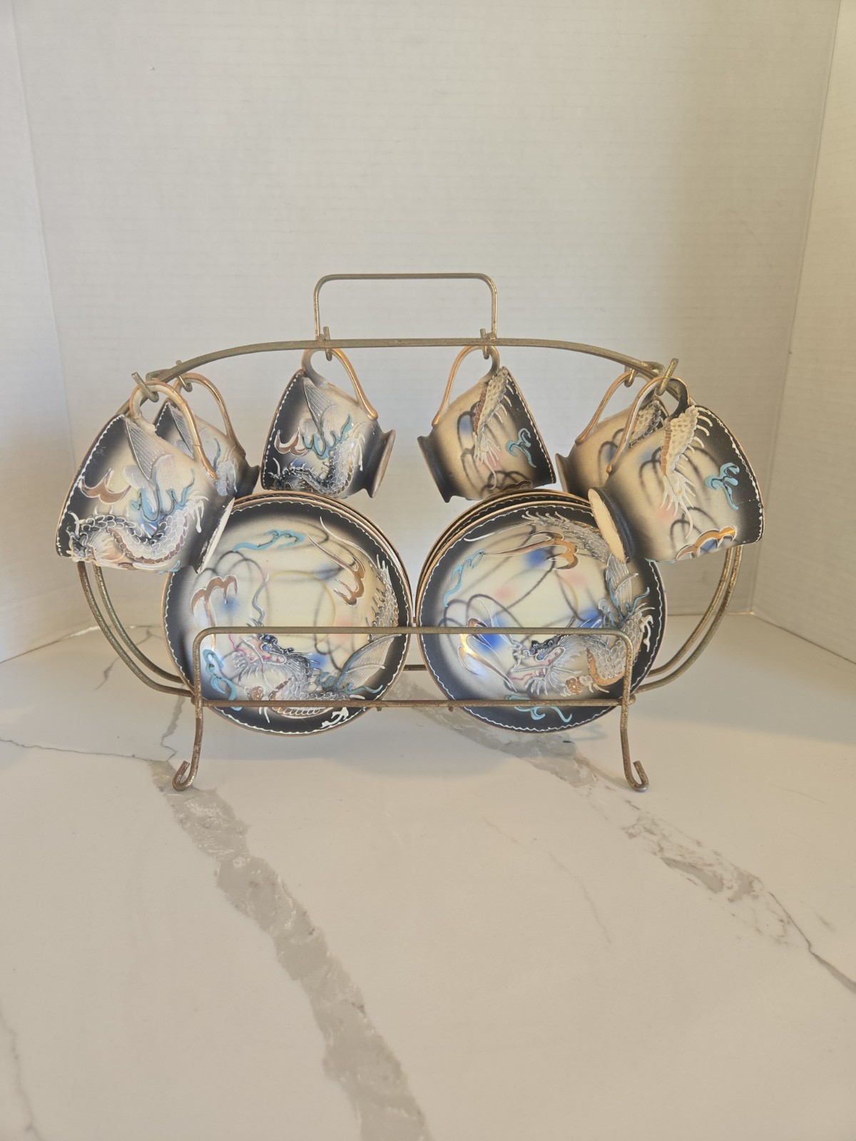 VTG Set Of 6 Moriage Dragonware Demitasse Cup Sauce-Wales Japan w/Holder (13PC) VTG Set Of 6 Moriage Dragonware Demitasse Cup Sauce-Wales Japan w/Holder (13PC)