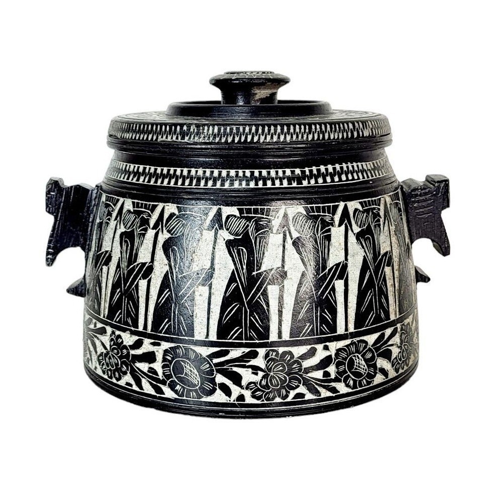 Pyxis Persepolis Mural Stoneware Solid Stone Carved Container Urn Canister Crock
