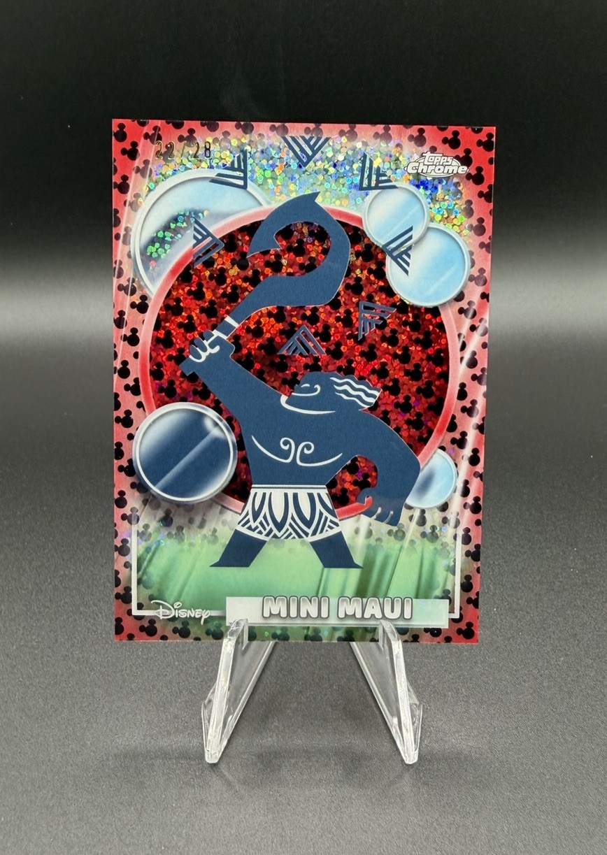 2026 Topps Chrome Disney SSP Mini Maui Mickey Mouse Red & Black Refractor /28 2026 Topps Chrome Disney SSP Mini Maui Mickey Mouse Red & Black Refractor /28