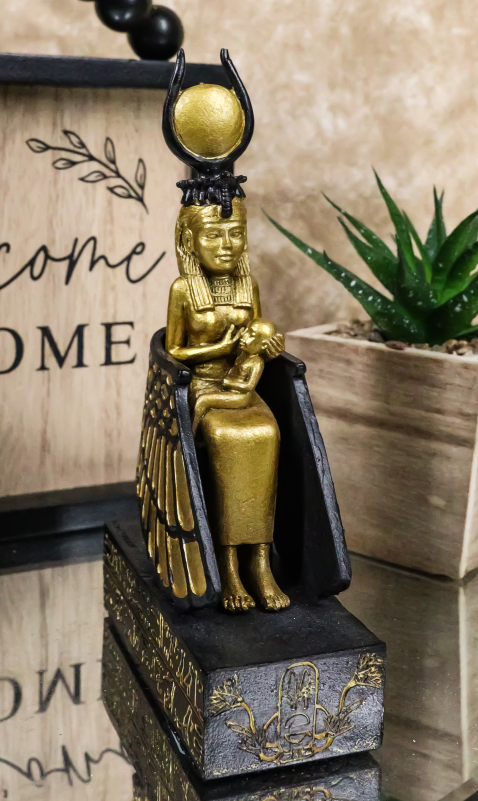 Classical Egyptian Golden Goddess Iset Isis Ra Nursing Horus Baby Figurine Classical Egyptian Golden Goddess Iset Isis Ra Nursing Horus Baby Figurine
