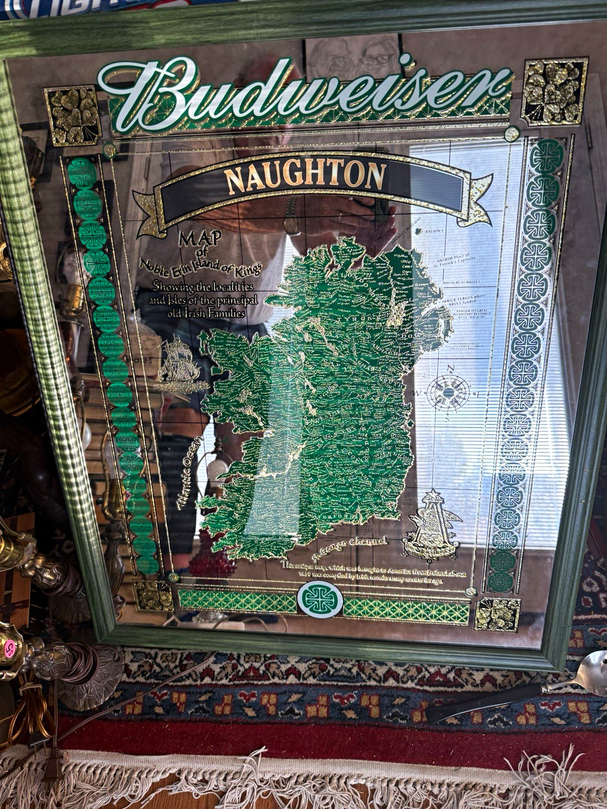 Green Budweiser Naughton Ireland Map of kings Breweriana Mirror Bar Wall Decor