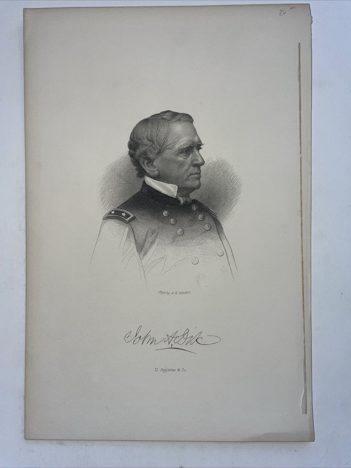 ANTIQUE CIVIL WAR ENGRAVING BOOKPLATE PRINT GENERAL JOHN DIX RITCHIE APPLETON