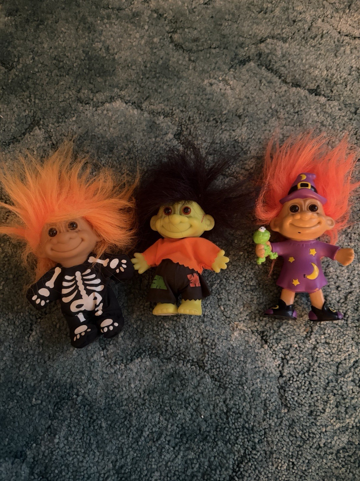 Vintage Halloween Troll Doll Lot of 3 - Skeleton, Monster & Witch Costumes