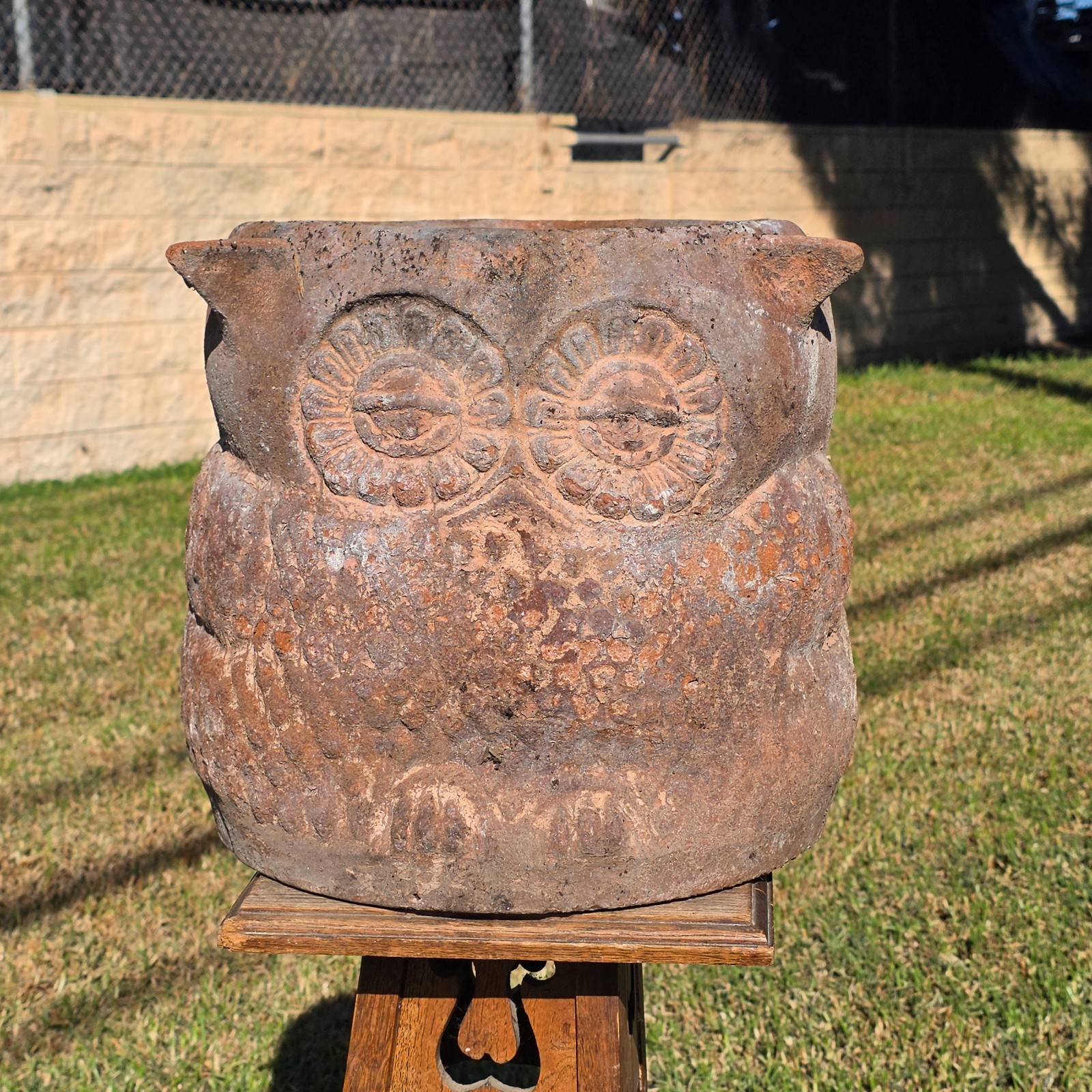 Vintage Large Owl Planter Heavy Clay Terracotta Pot 1970s Rustic Garden 13