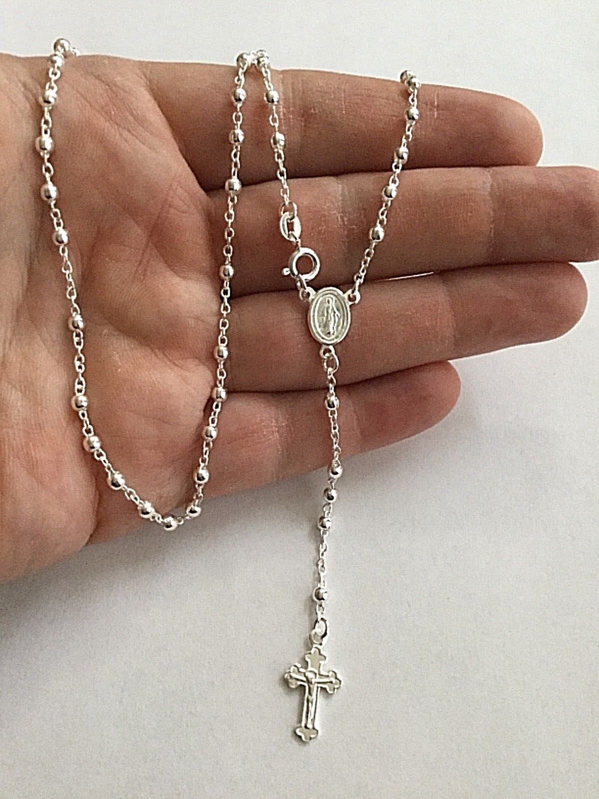 925 STERLING SILVER ITALIAN ROSARY 3mm 16” LONG/ ROSARIO PLATA ESTERLINA 925-16”