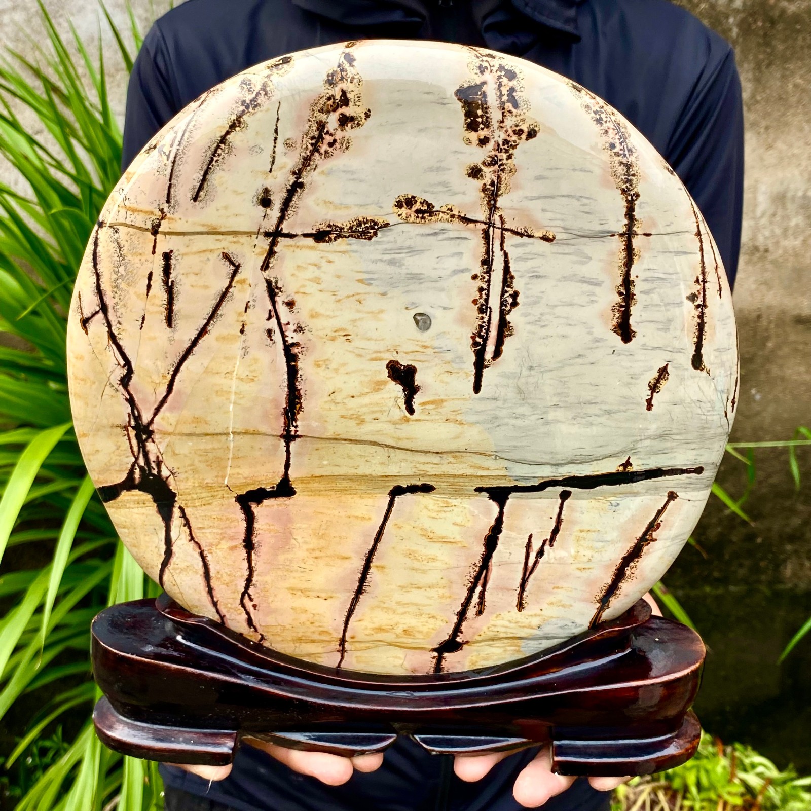 8LB Beautiful Natural Chinese Dendritic Limestone Picture Stone Guohua-Rare