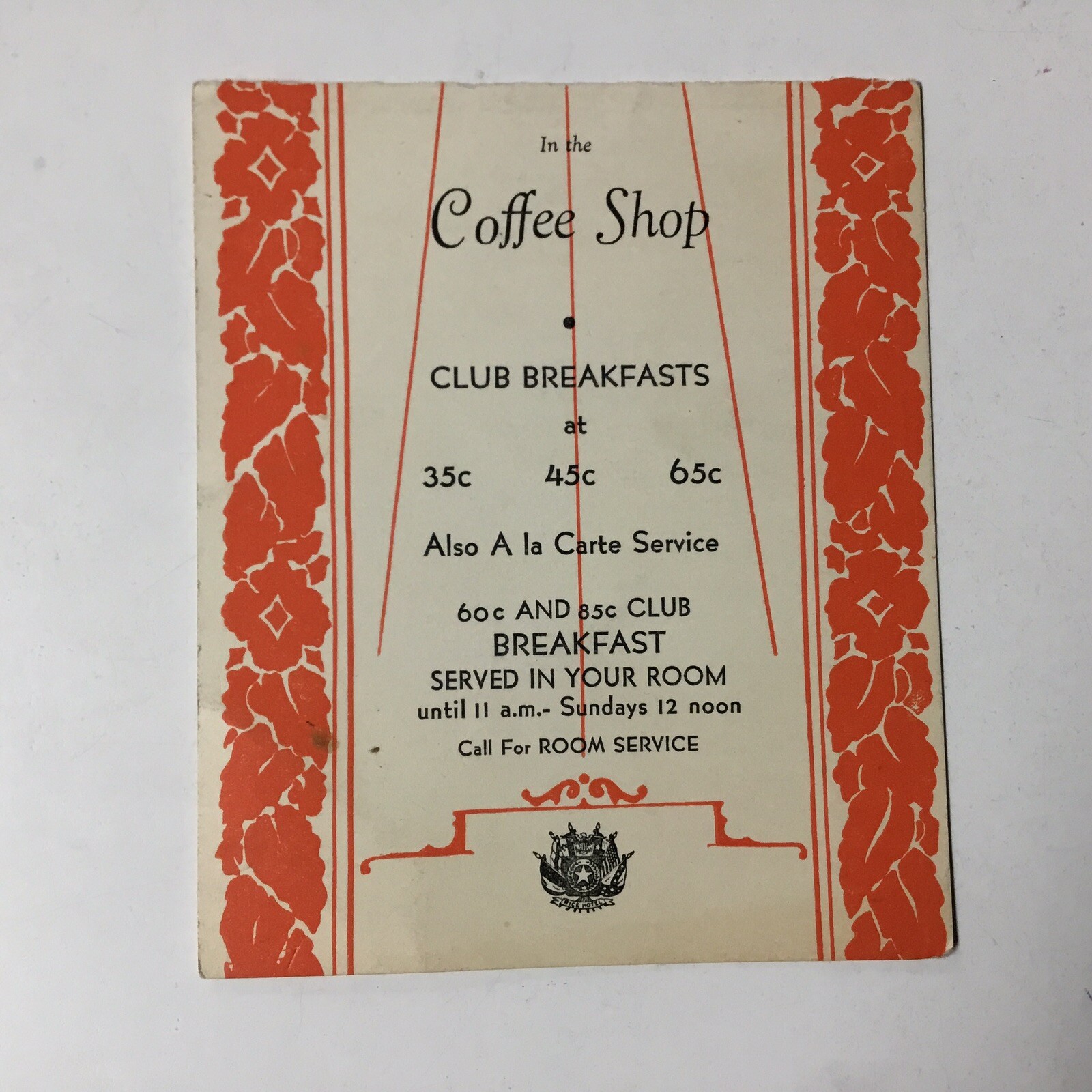 1939 Rice Hotel Good Morning Breakfast Menu Vintage