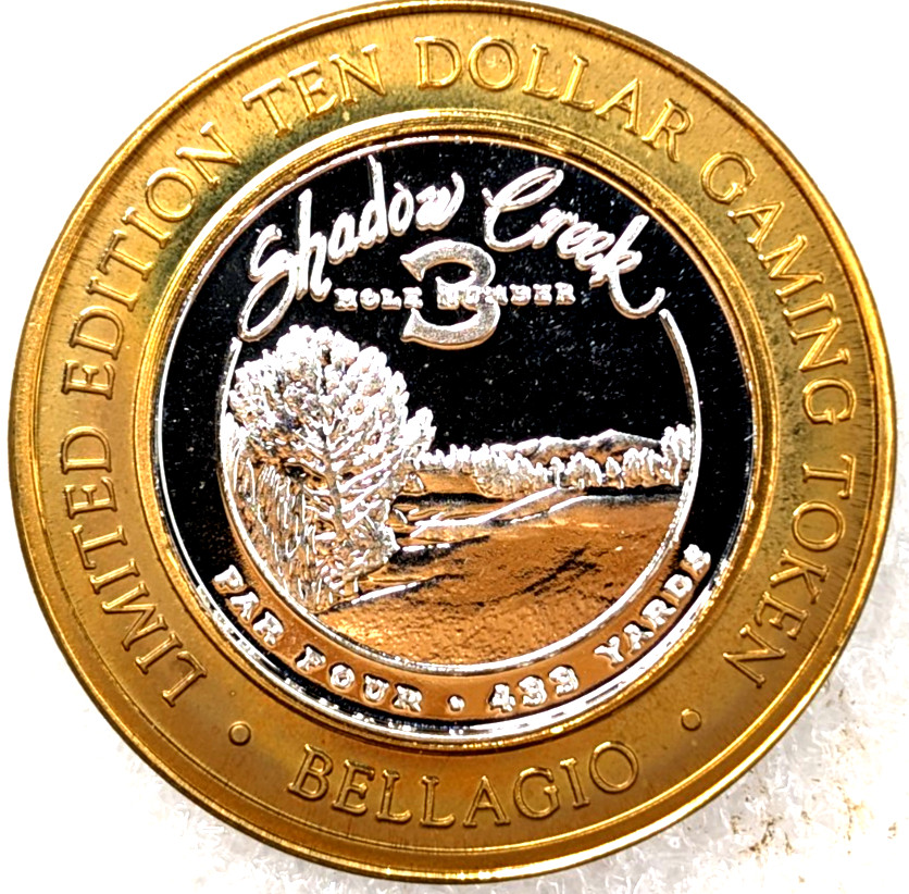 Bellagio Casino Las Vegas .999 Pure $10 Silver Strike Token Shadow Creek #3 Hole Bellagio Casino Las Vegas .999 Pure $10 Silver Strike Token Shadow Creek #3 Hole