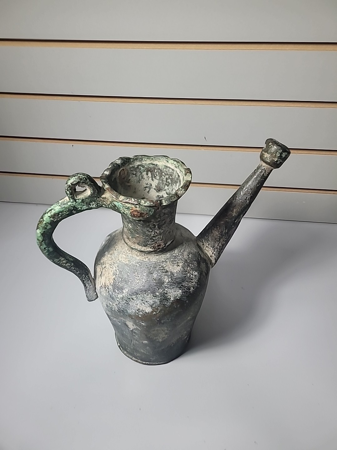 Antique Tinned Copper Pitcher Vessel Middle Eastern Ewer Patina Old Pot