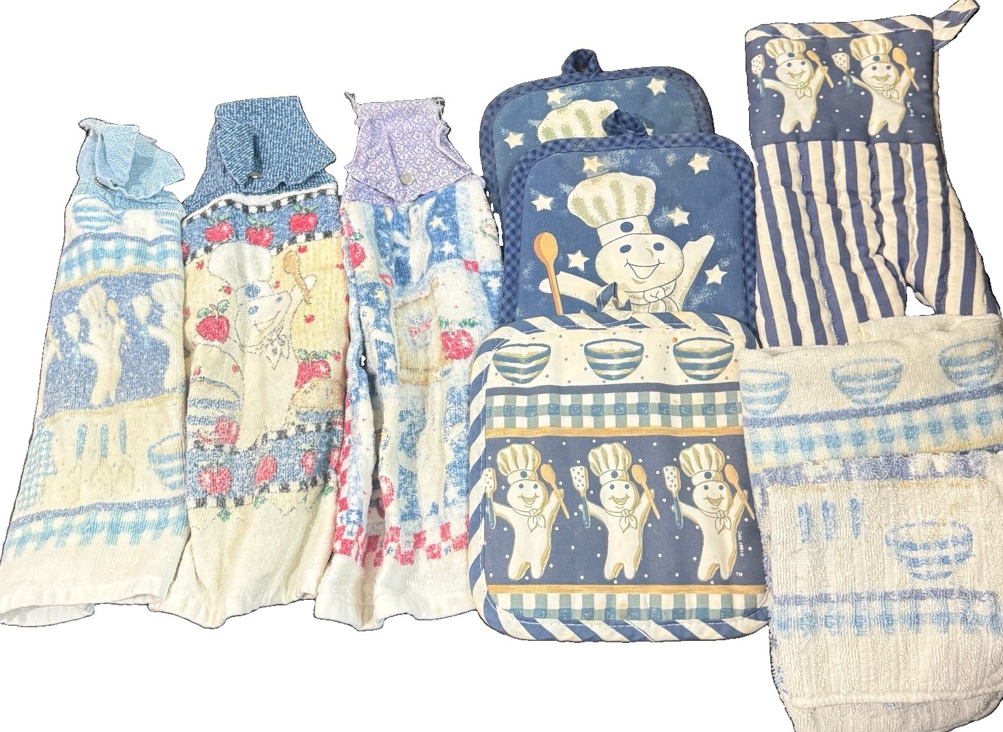 Vintage PILLSBURY Doughboy Kitchen Lot Dish Towels Oven Mitts Vintage PILLSBURY Doughboy Kitchen Lot Dish Towels Oven Mitts